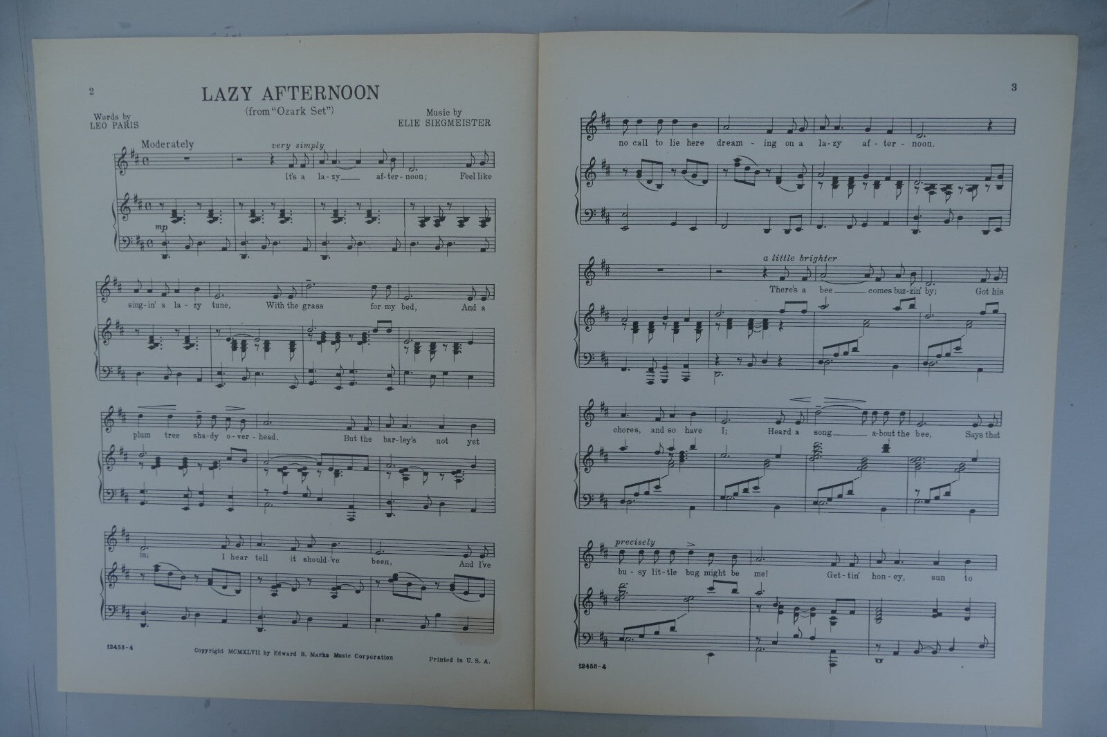 Lazy Afternoon 1947 from Ozark Set by Elie Siegmeister Edward B. Marks Music Co.