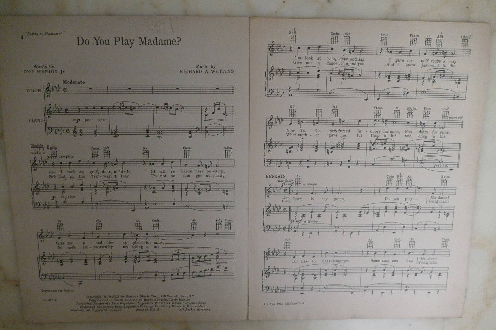 Do You Play Madame 1930 by Richard A. Whiting from "Safety In Number" musical