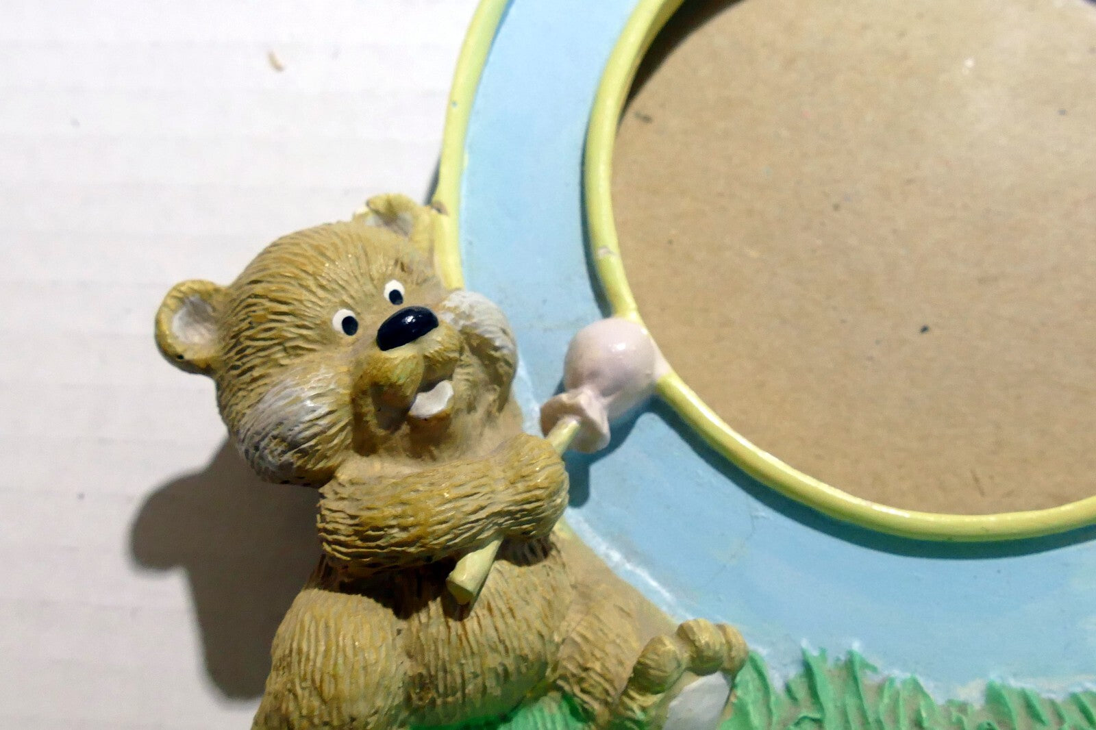 Picture Frame 3.5X3.5" Art Photo w glass Teddy Bear Figural ceramic baby boy