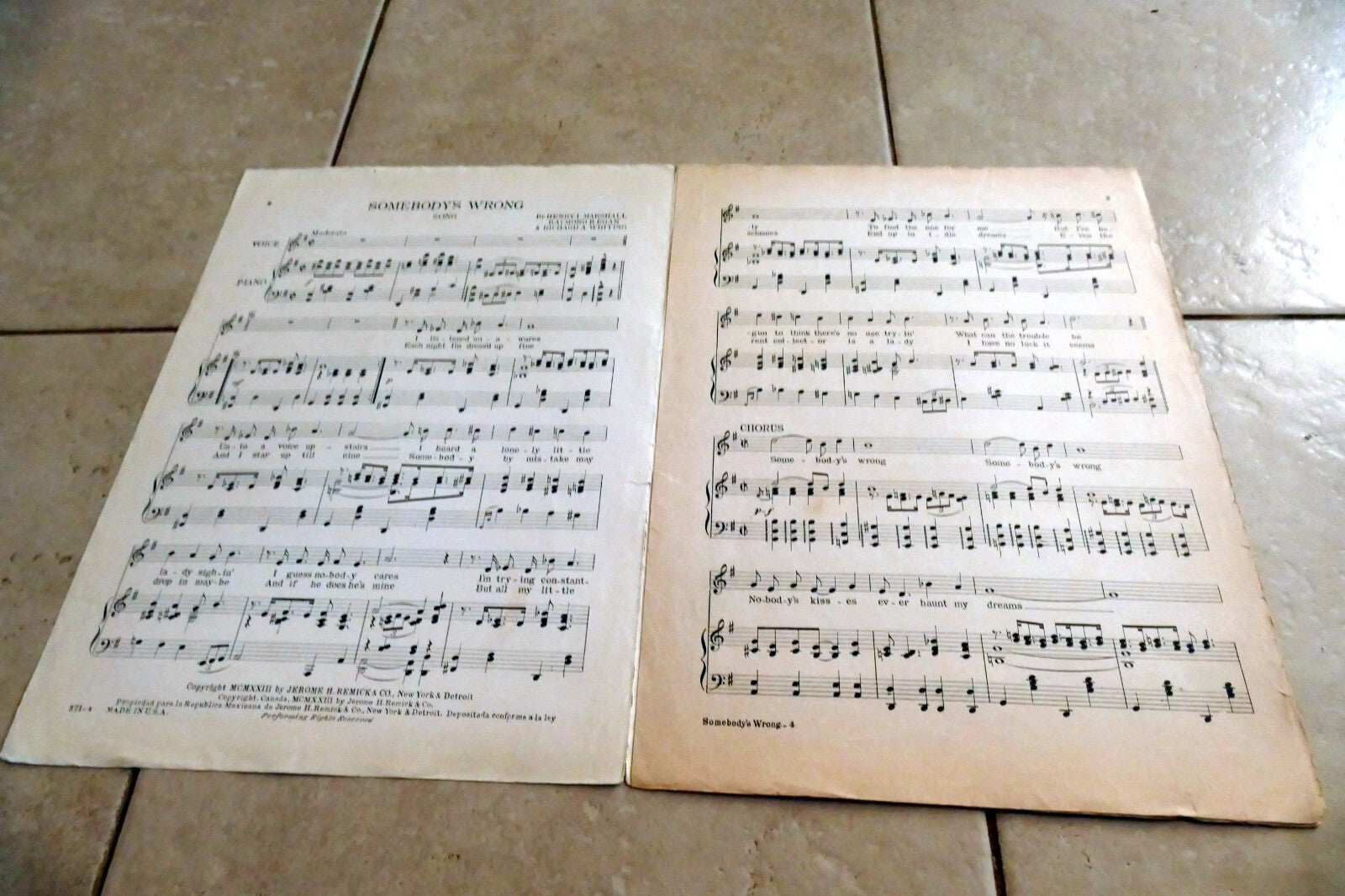 Somebody's Wrong Song by Henry Marshall Egan Whiting 1923 New York