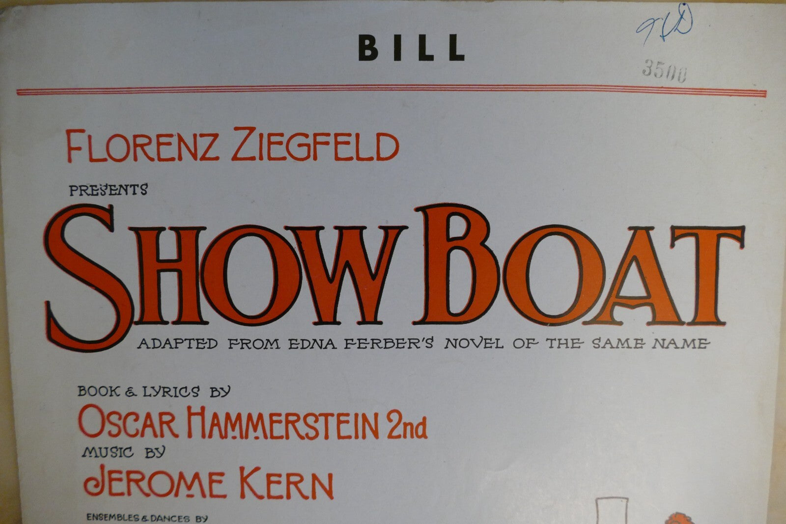 Bill sheet music 1927 by jerome kern and others from ''show boat'' musical