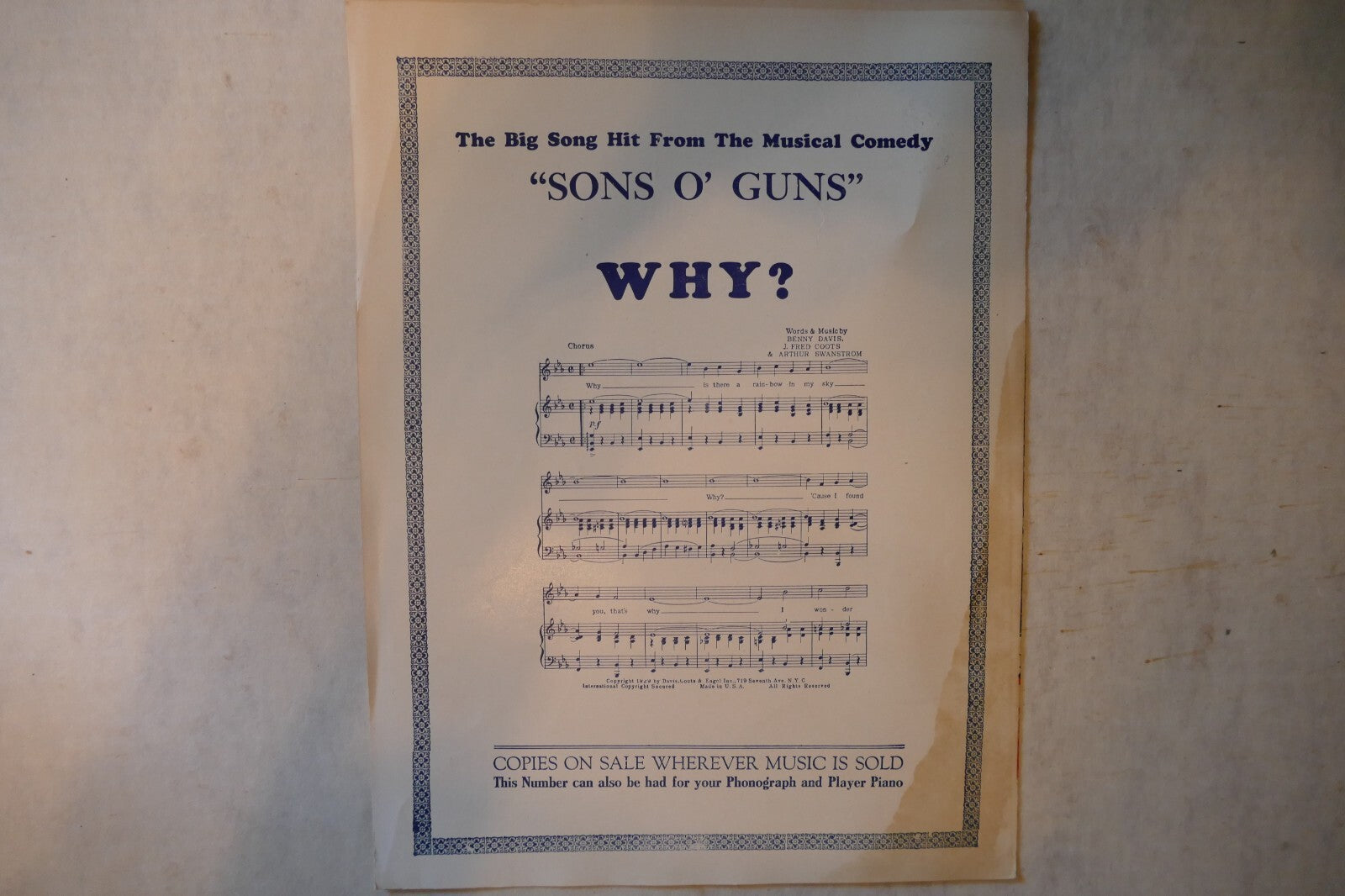 Let's Merge, 1929, "Sons O' Guns", Arthur Swanstrom, Benny Davis, J. Fred Coots