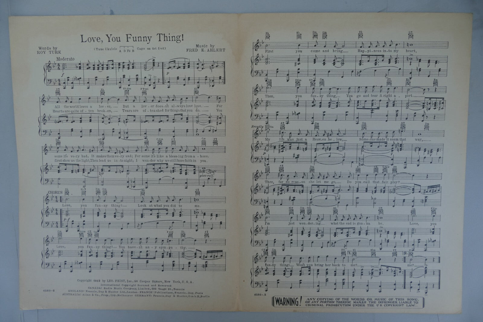 Love, You Funny Thing 1932 by Fred E. Ahlert and Roy Turk, Leo Feist Inc.