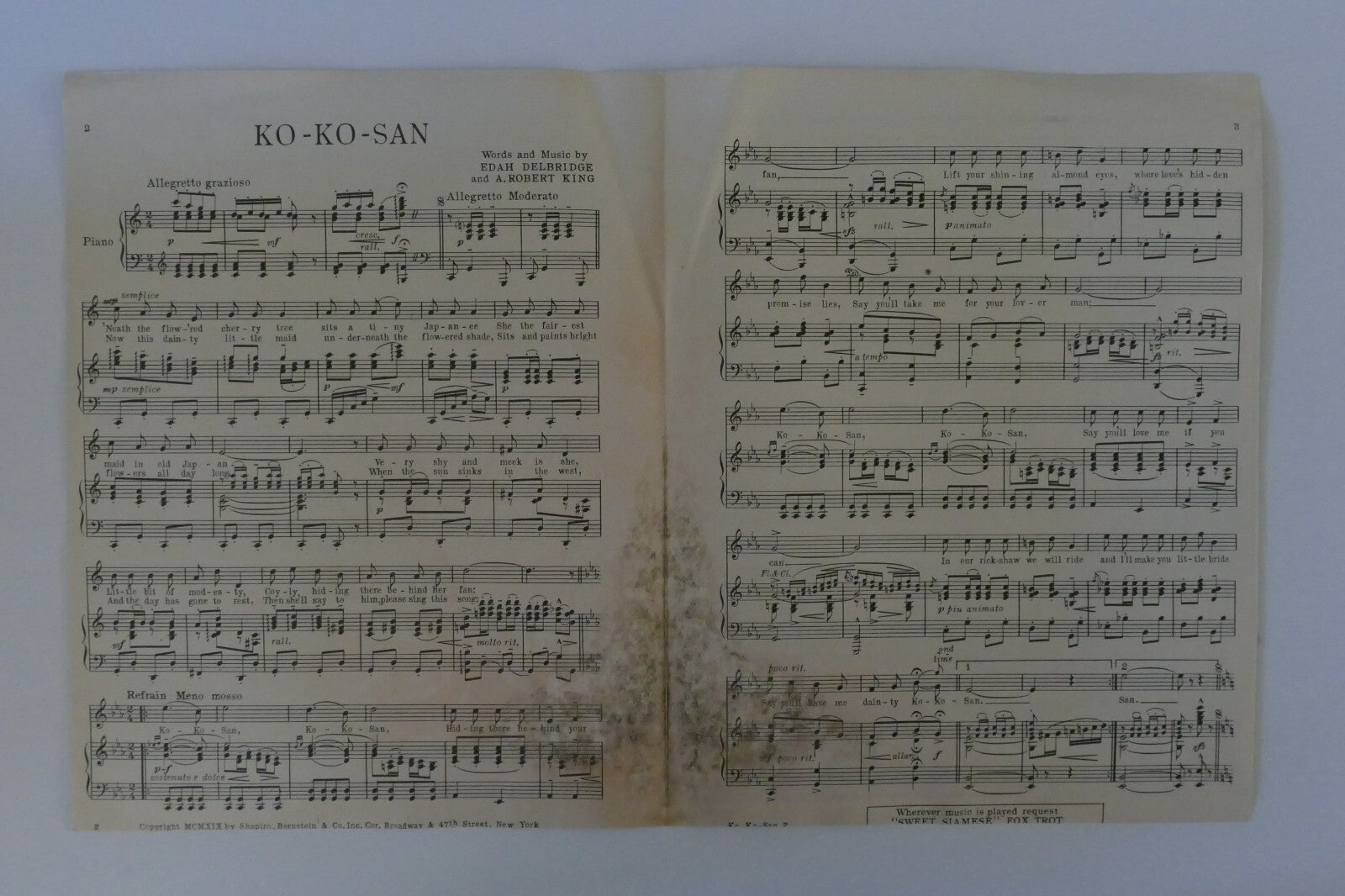 Ko-Ko-San, 1919, by Edah Delbridge and A. Robert King, Shapiro, Bernstein and Co