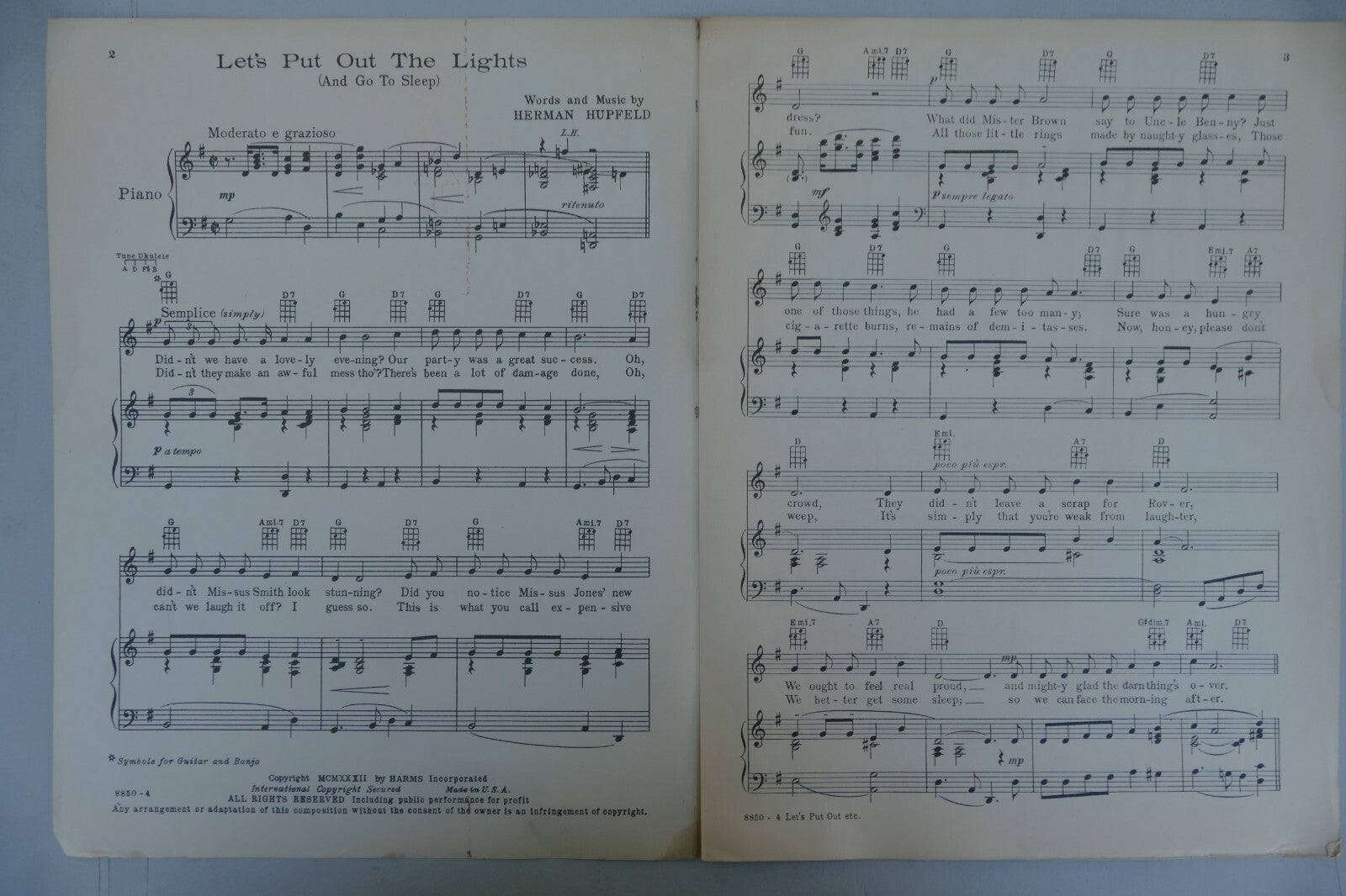 Let's Put Out The Lights 1932 by Herman Hupfield Harms Incorporated