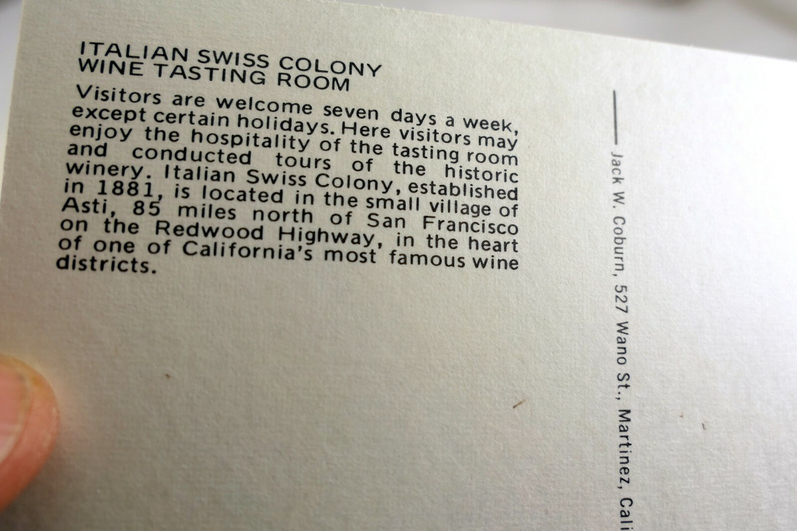 Italian Swiss Colony Wine Tasting Room California USA Postcard 1970's