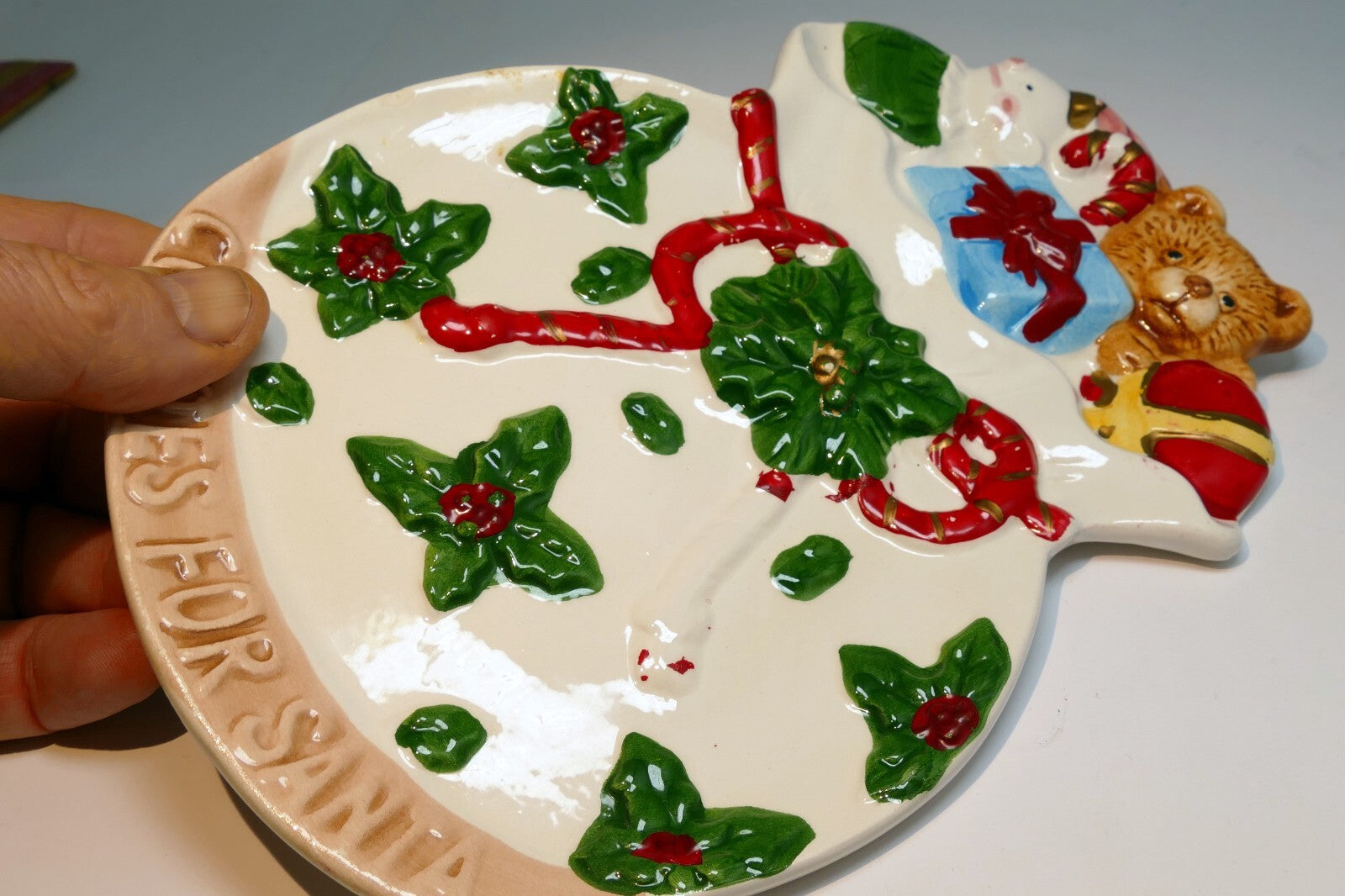 Cookies for Santa Plate Tray Teddy Bear Christmas Toys Bow Holly 8"