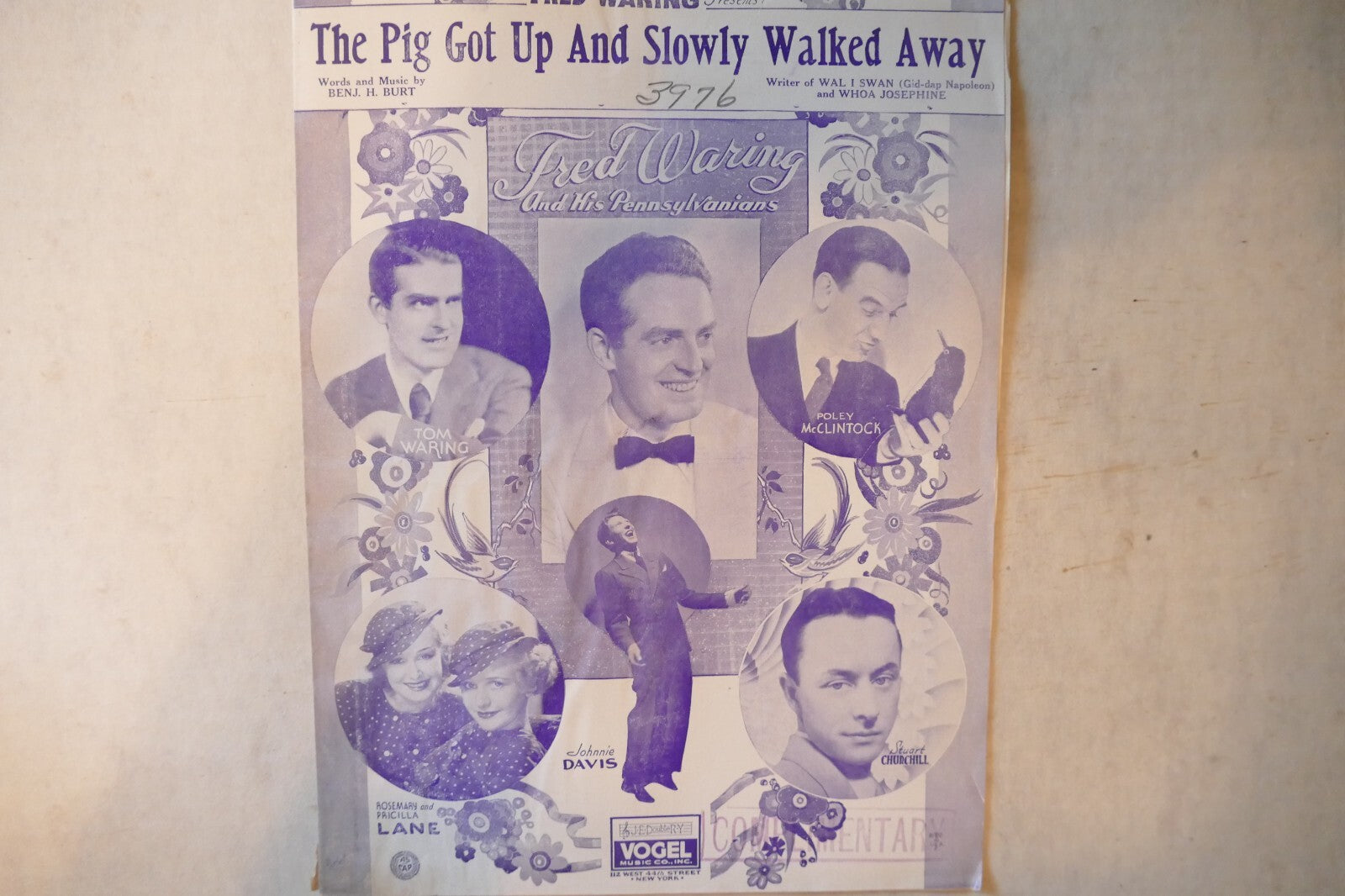 The pig got up and slowly walked away, sheet music 1933, by benj. h. burt