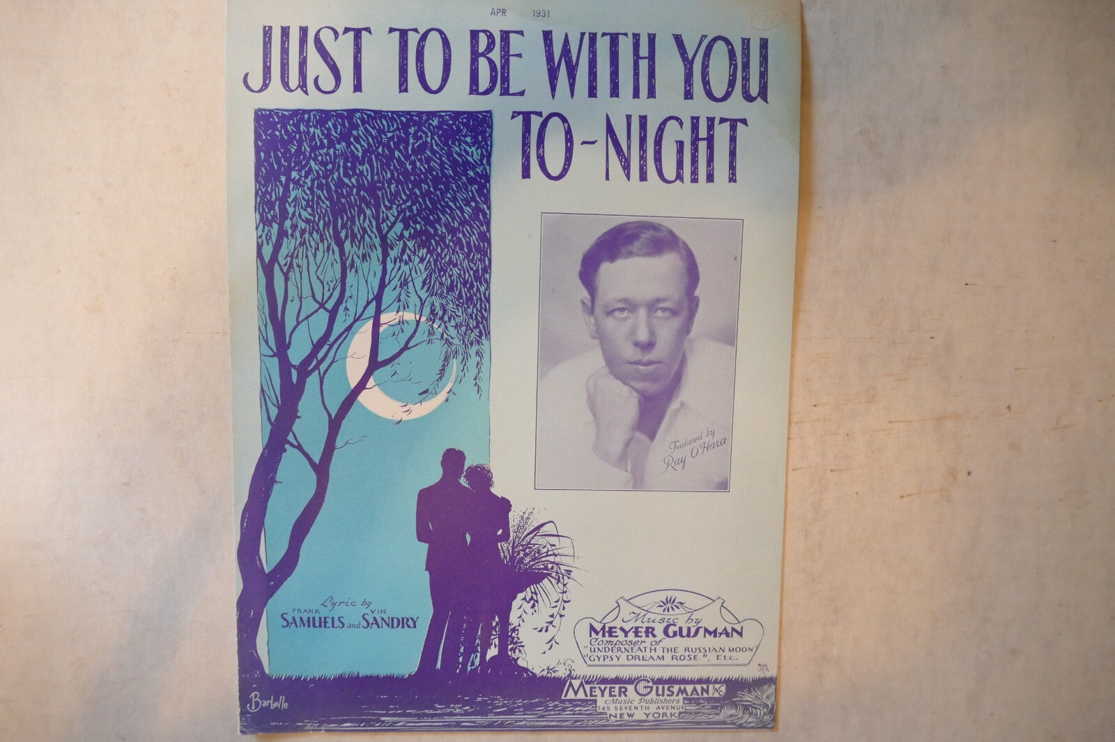 Just to be with you to night sheet music 1930, by meyer gusman, frank samuels and vin sandry