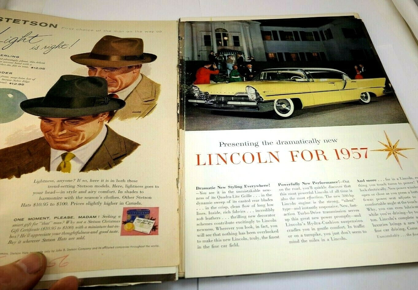 Lincoln 1957 magazine clippings advertisement ad "finest in the fine car field"