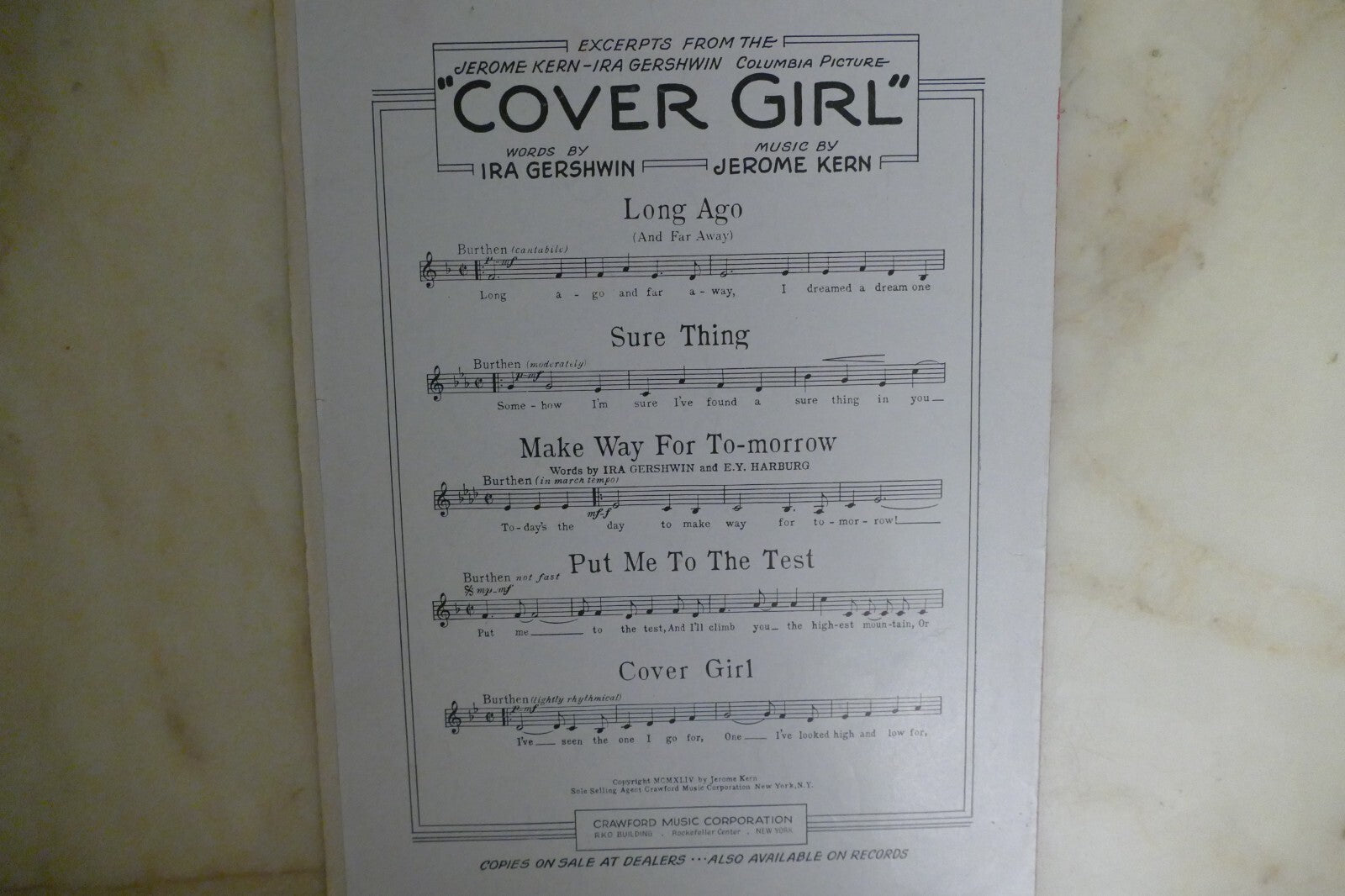 Long Ago 1944 by Jerome Kern from "Cover Girl" musical