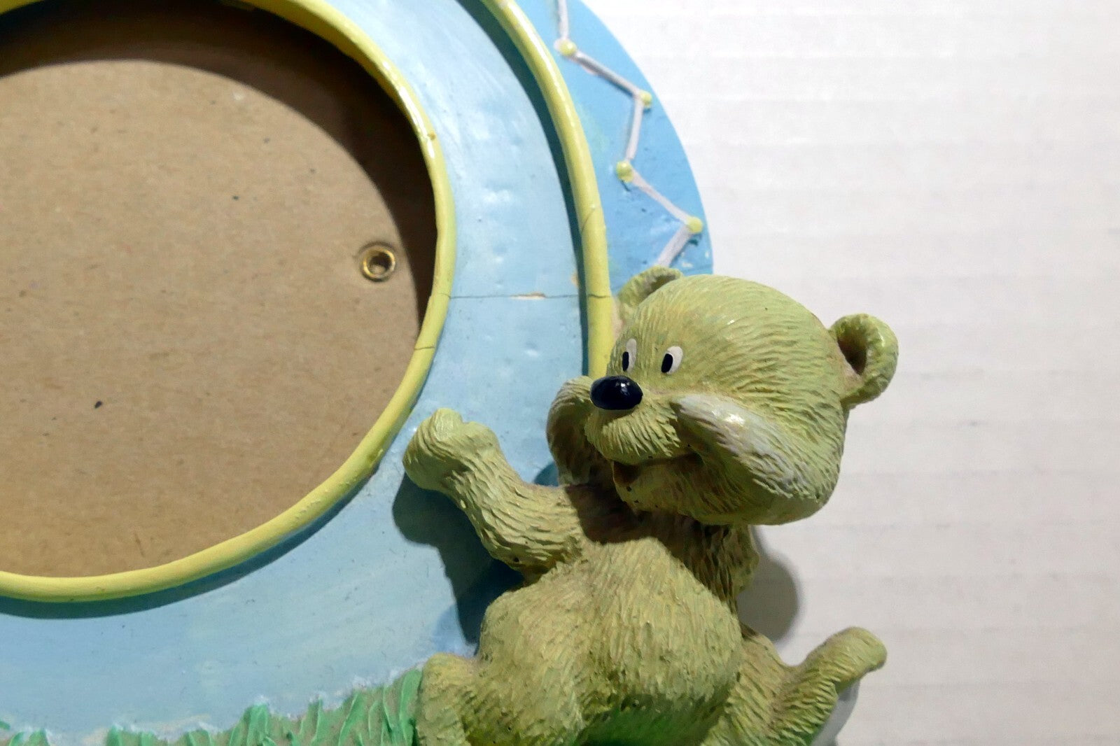 Picture Frame 3.5X3.5" Art Photo w glass Teddy Bear Figural ceramic baby boy