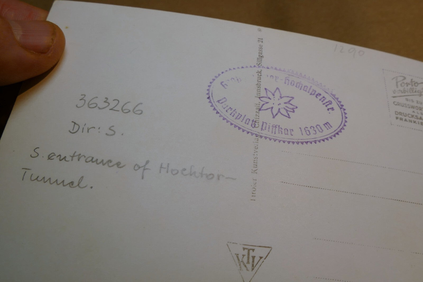 Grossglockner Hochtor tunnel die schober Alpine Road postcard Austria - unposted