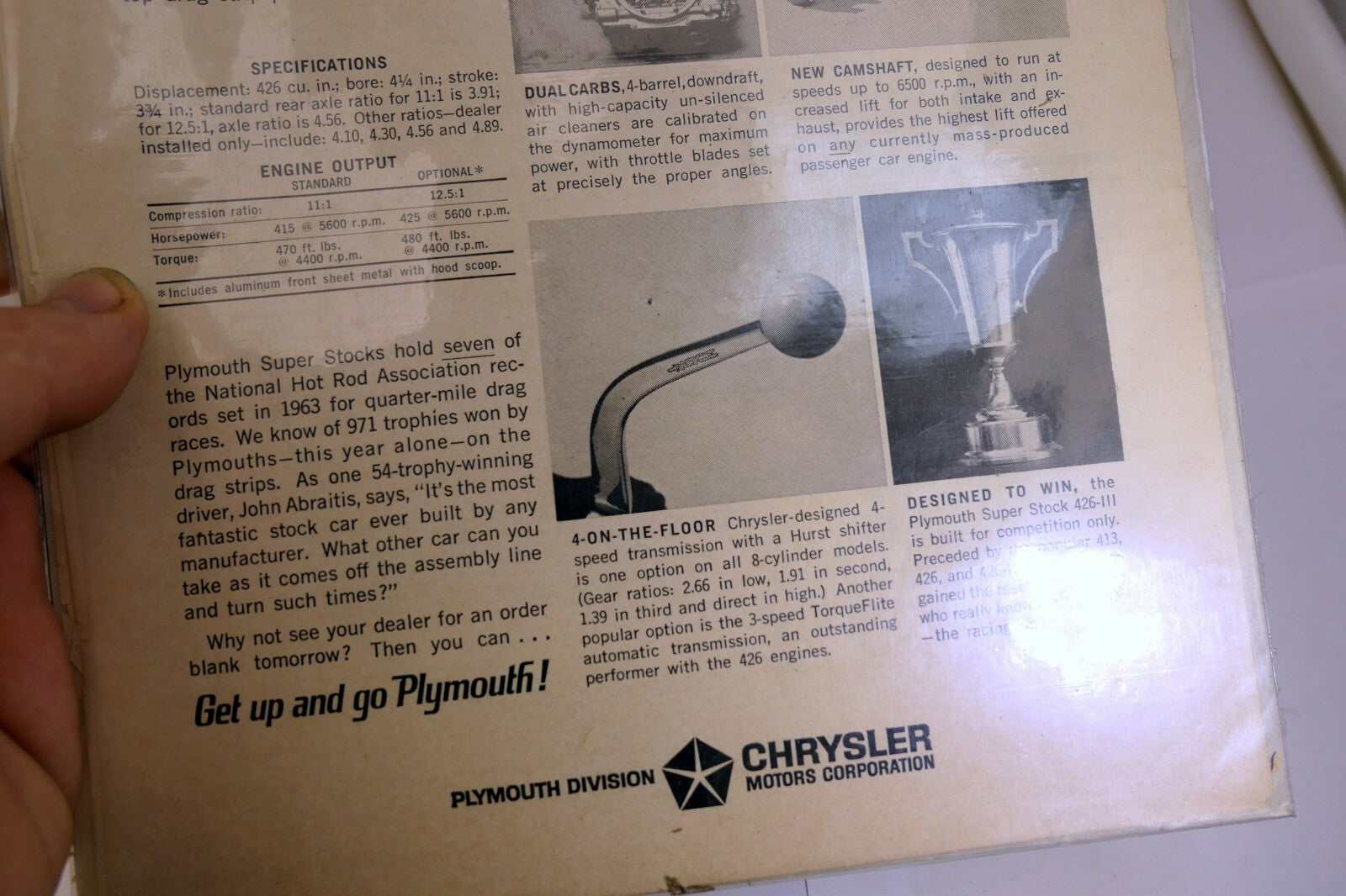 Get up and go 426 iii v8 plymouth magazine clipping advertisement ad