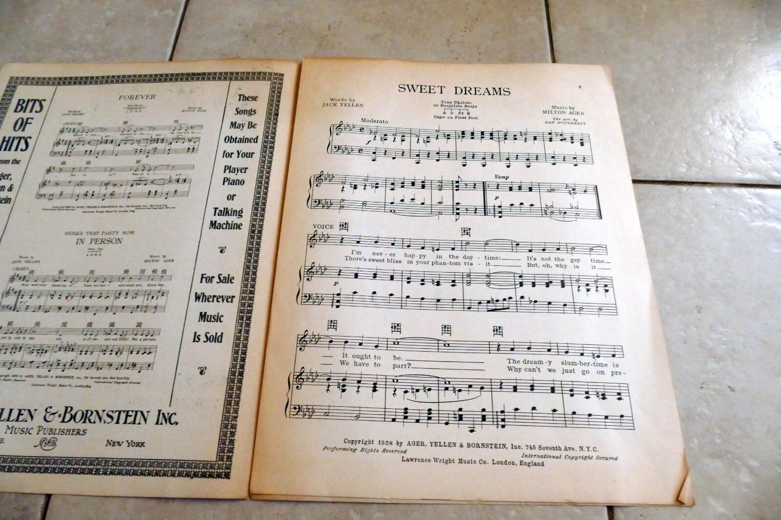 Sweet Dreams by Milton Ager 1928 Yellen & Bornstein Inc. New York