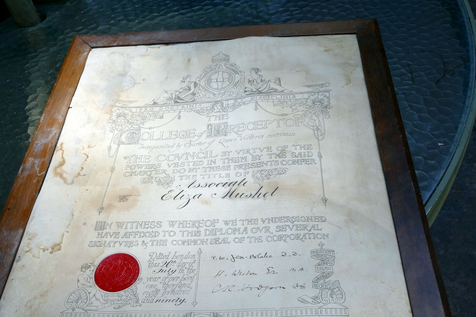 College of Preceptors Diploma year of Lord 1890 Queen Victoria London antique
