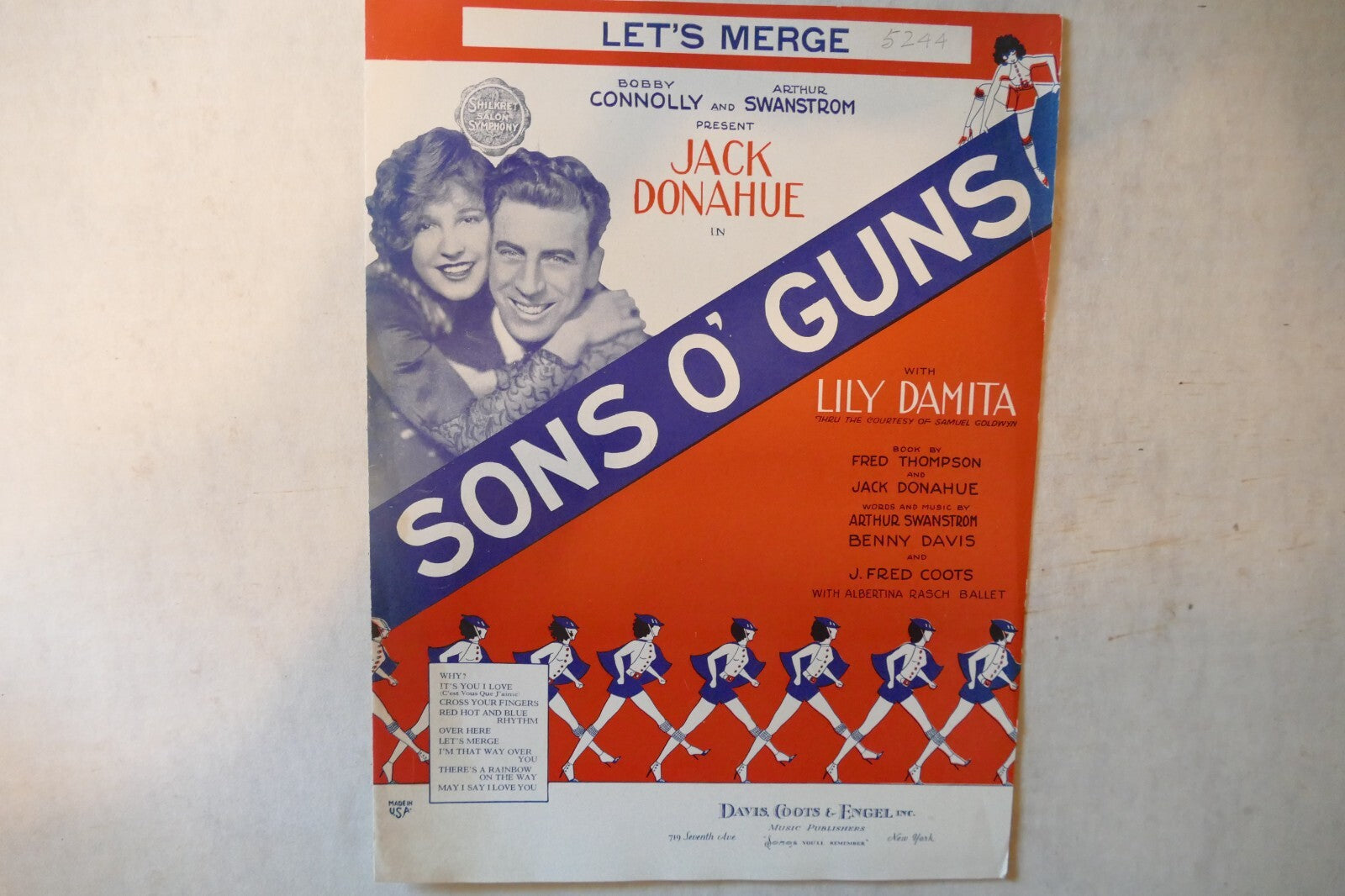 Let's merge, sheet music 1929, "sons o' guns", arthur swanstrom, benny davis, j. fred coots