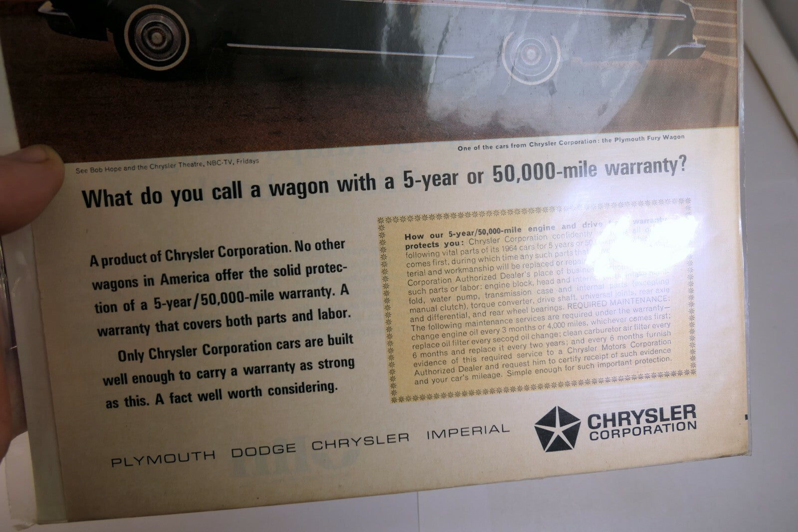 1964 Chrysler Wagon 5 year warranty Magazine clippings advertisement Ad