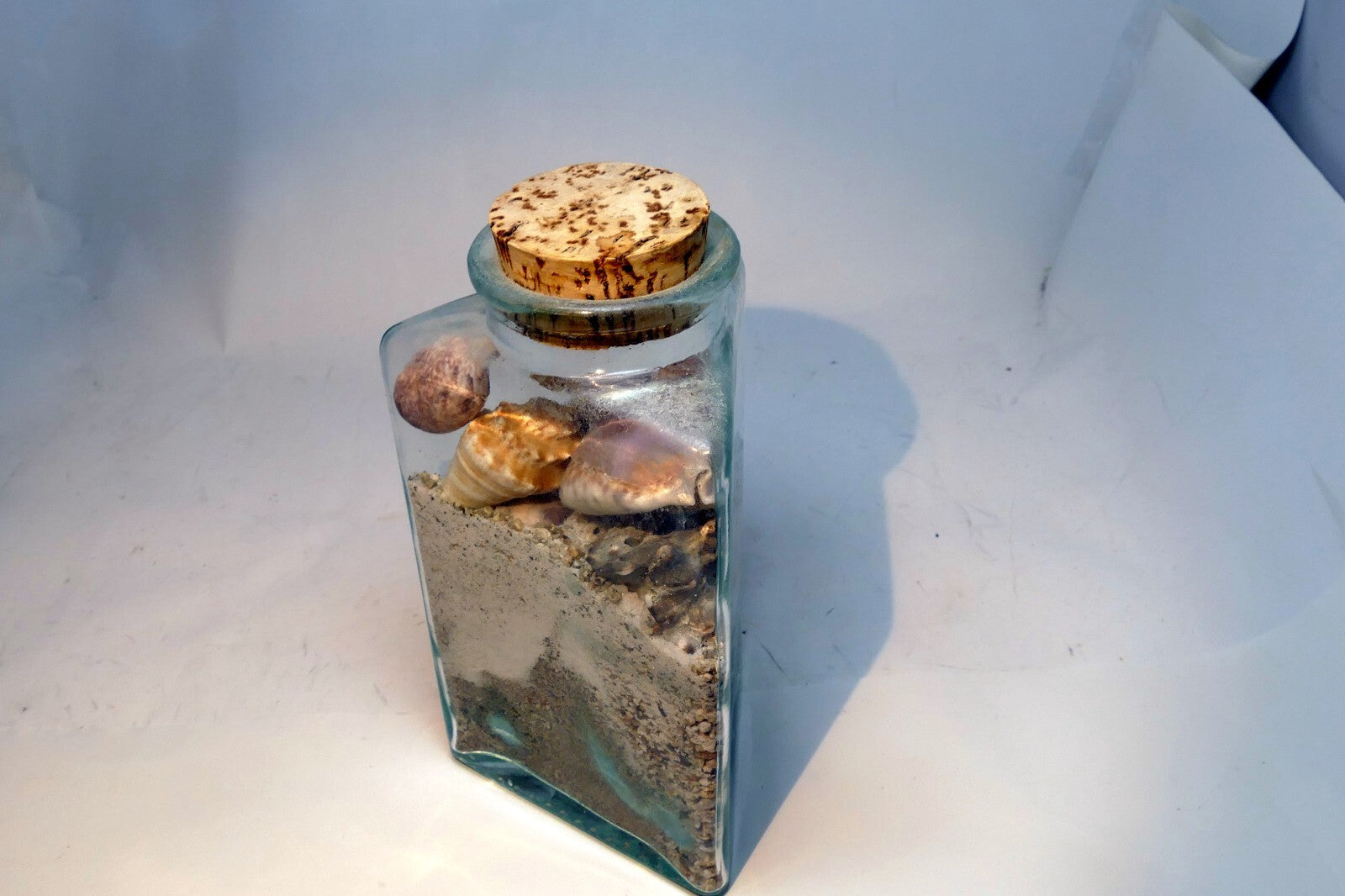 Pacific Island Ocean Shells Jar Beach bottle Triangle Clear Glass Hawaii USA