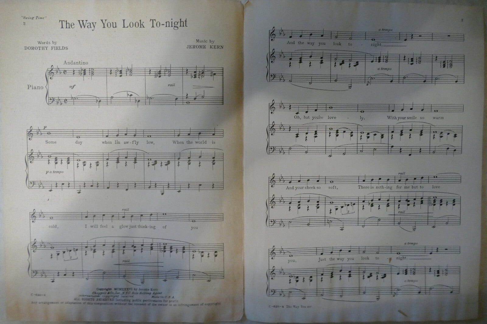 The Way You Look To-night, 1936, from "Swing Time", Jerome Kern, Dorothy Fields