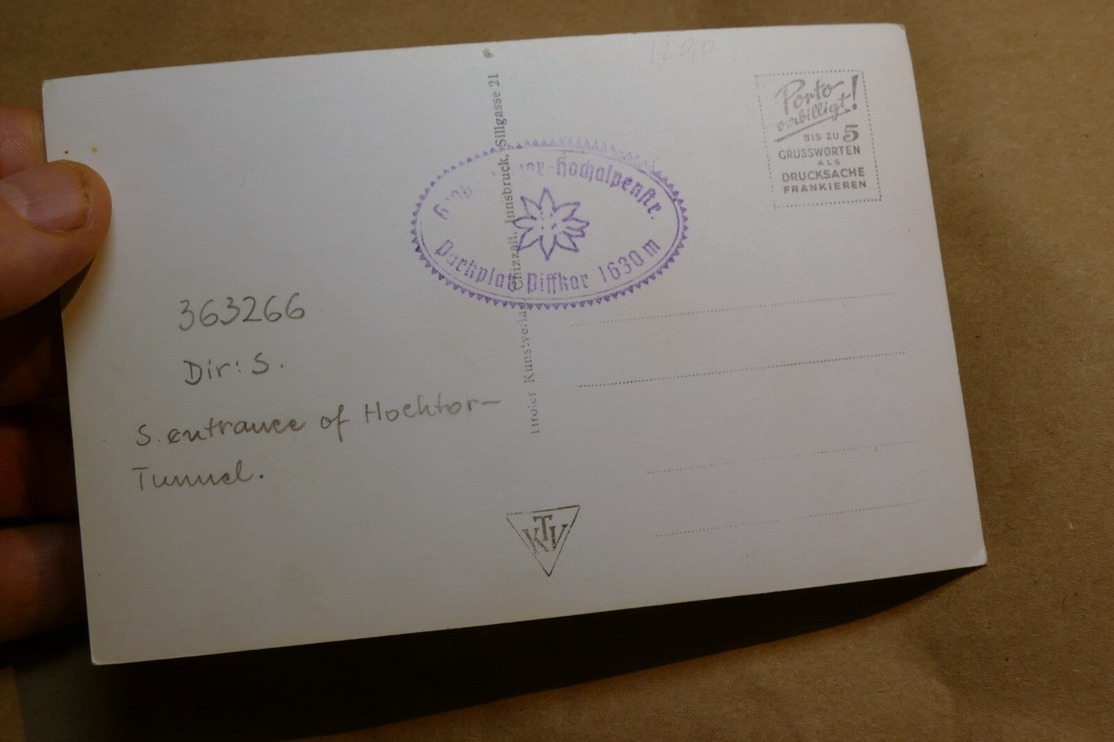 Grossglockner Hochtor tunnel die schober Alpine Road postcard Austria - unposted