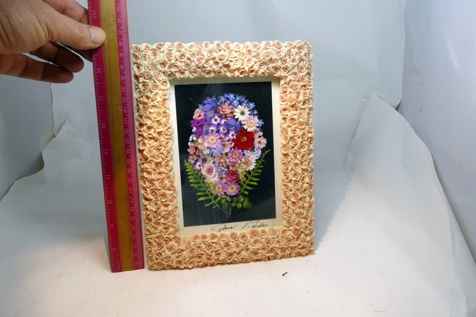 7" x 5" Picture Photo Frame Ceramic 3D Gold Rose 🌹🥀 Vintage pink tone