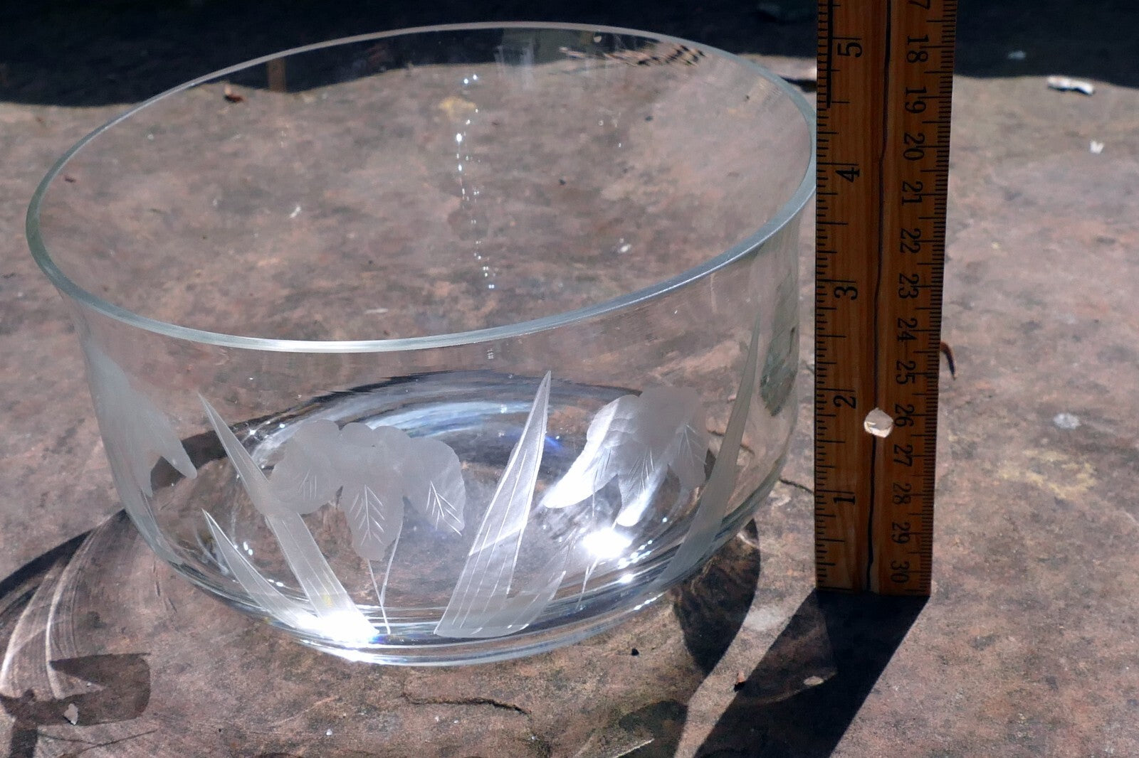 Glass Bowl Crystal Clear  Lilies Etched Frosted 6.5" Flowal Design Depression