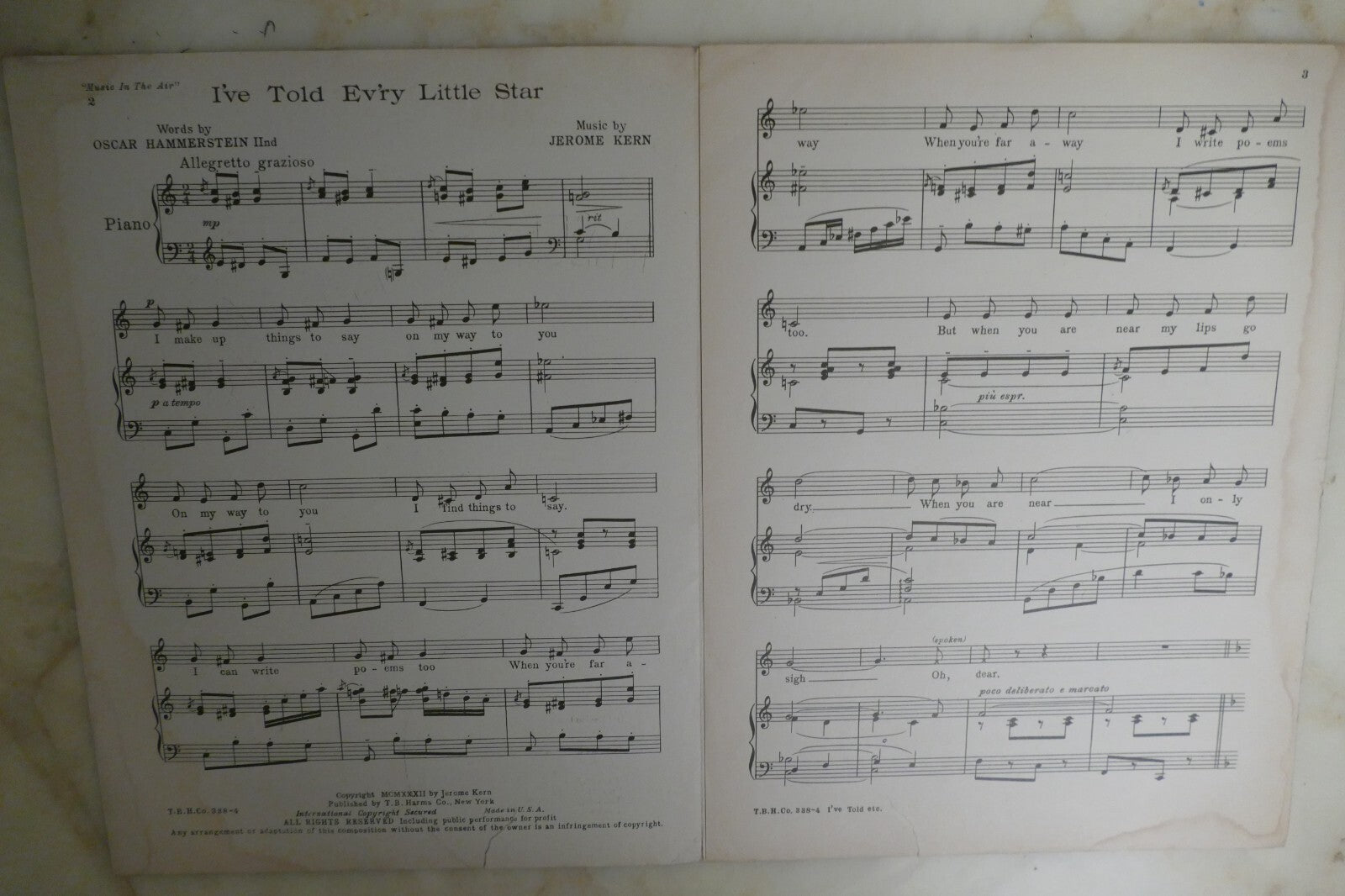 I've Told Ev'ry Little Star 1932 by Jerome Kern from "Music In The Air" musical