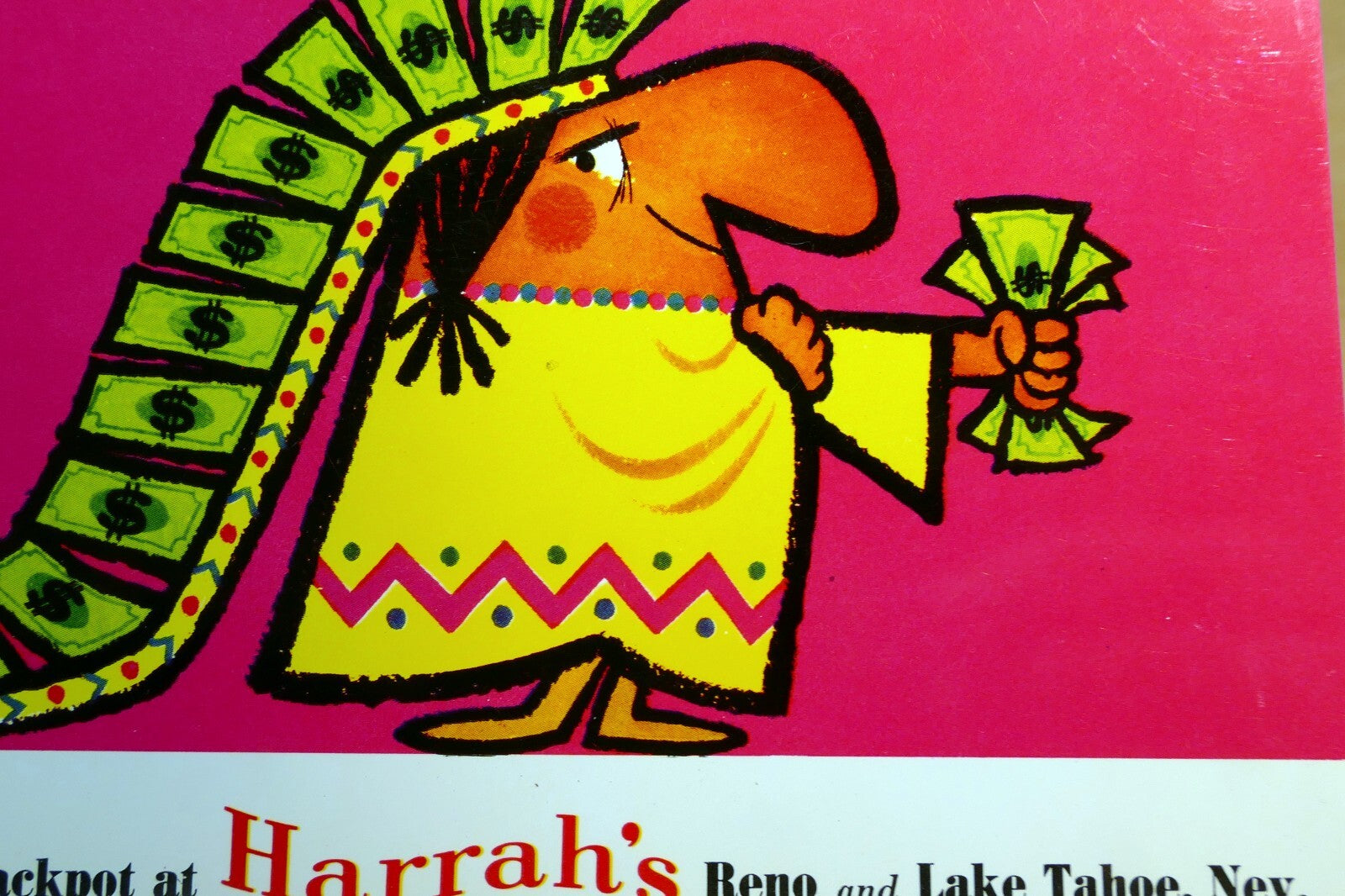 Me hit 'um the jackpot at harrah's reno lake tahoe postcard 1960's casino reno