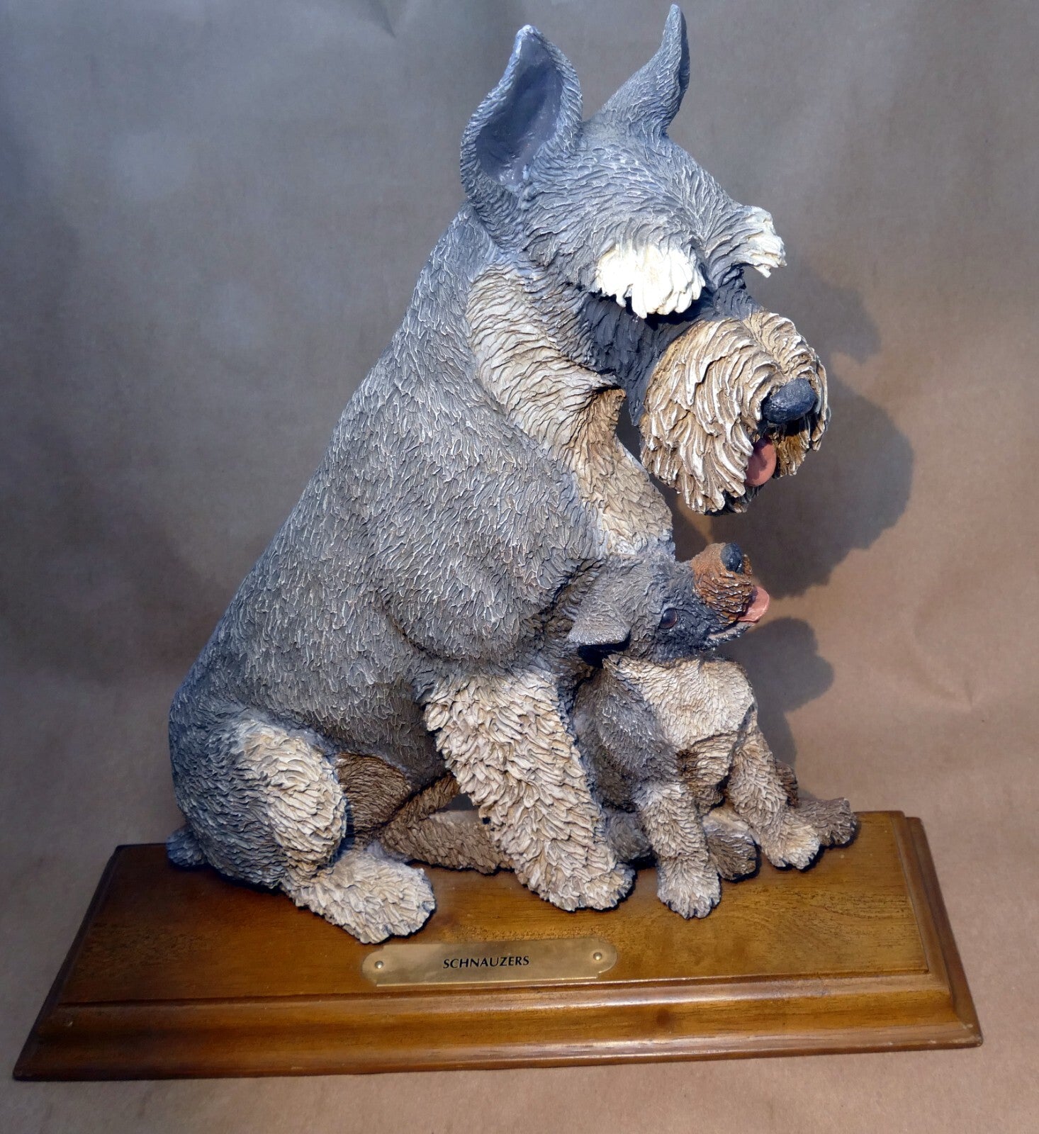 Mother and her pup resin schnauzer figure statue figurine with stand