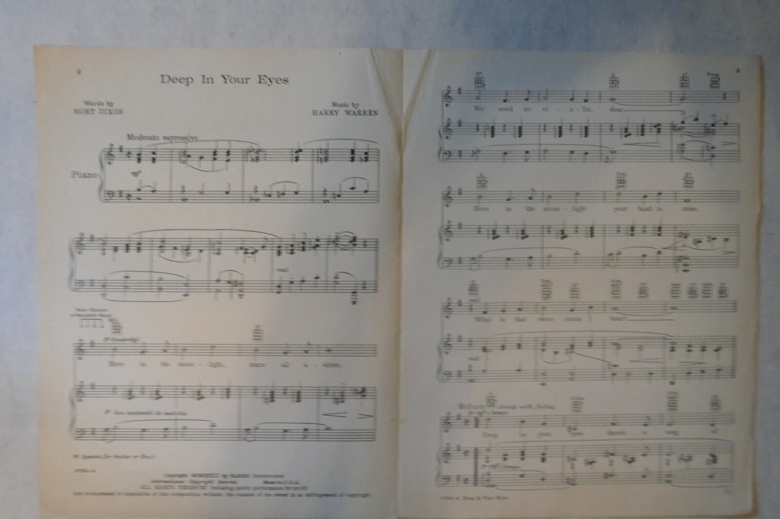 Deep In Your Eyes, 1932, by Harry Warren and Mort Dixon, Harms Incorporated