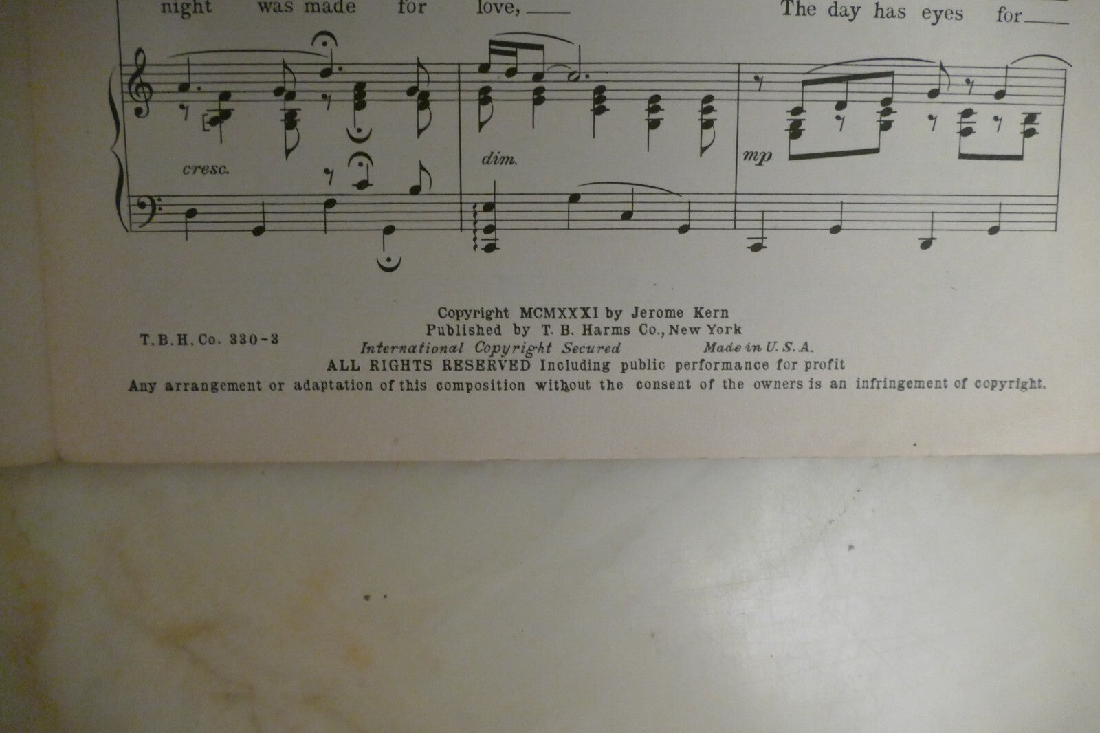 The Night Was Made For Love 1931 by Jerome Kern from "The Cat And The Fiddle"