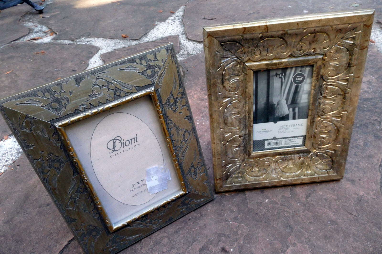 Pack of 2 Glass Wood Picture Frame 4X6 5X7" Art Photo floral design Silver Gold