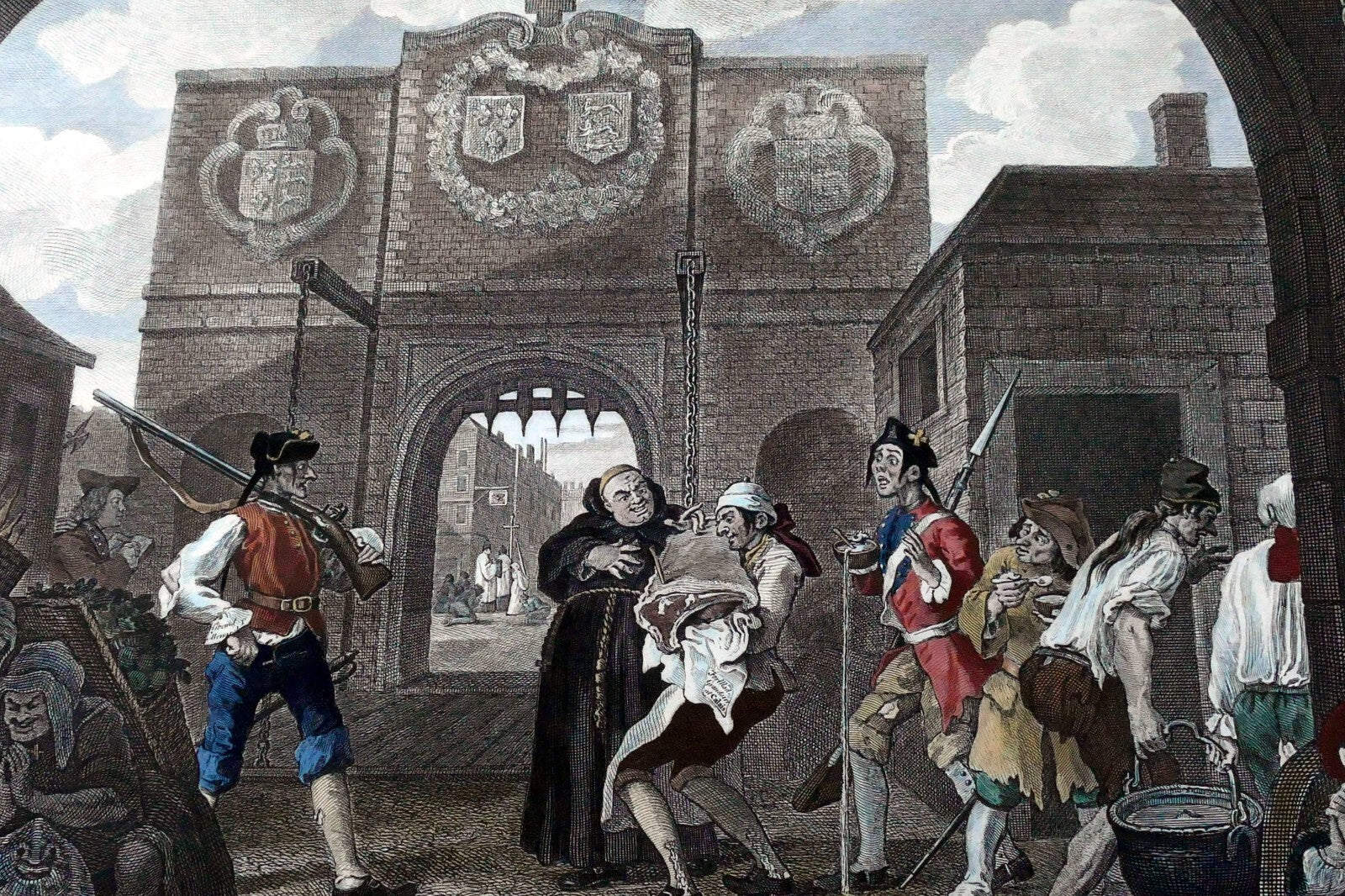 Gate of Calais England 1749  Print William Hogarth Antique Steel Engraving