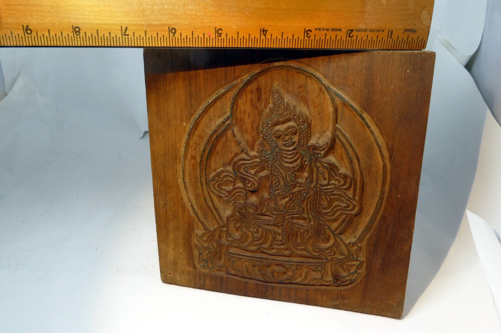 Hand Carved Tibetan Buddhist Wood Block Stamp Nepal Vintage 7X7"