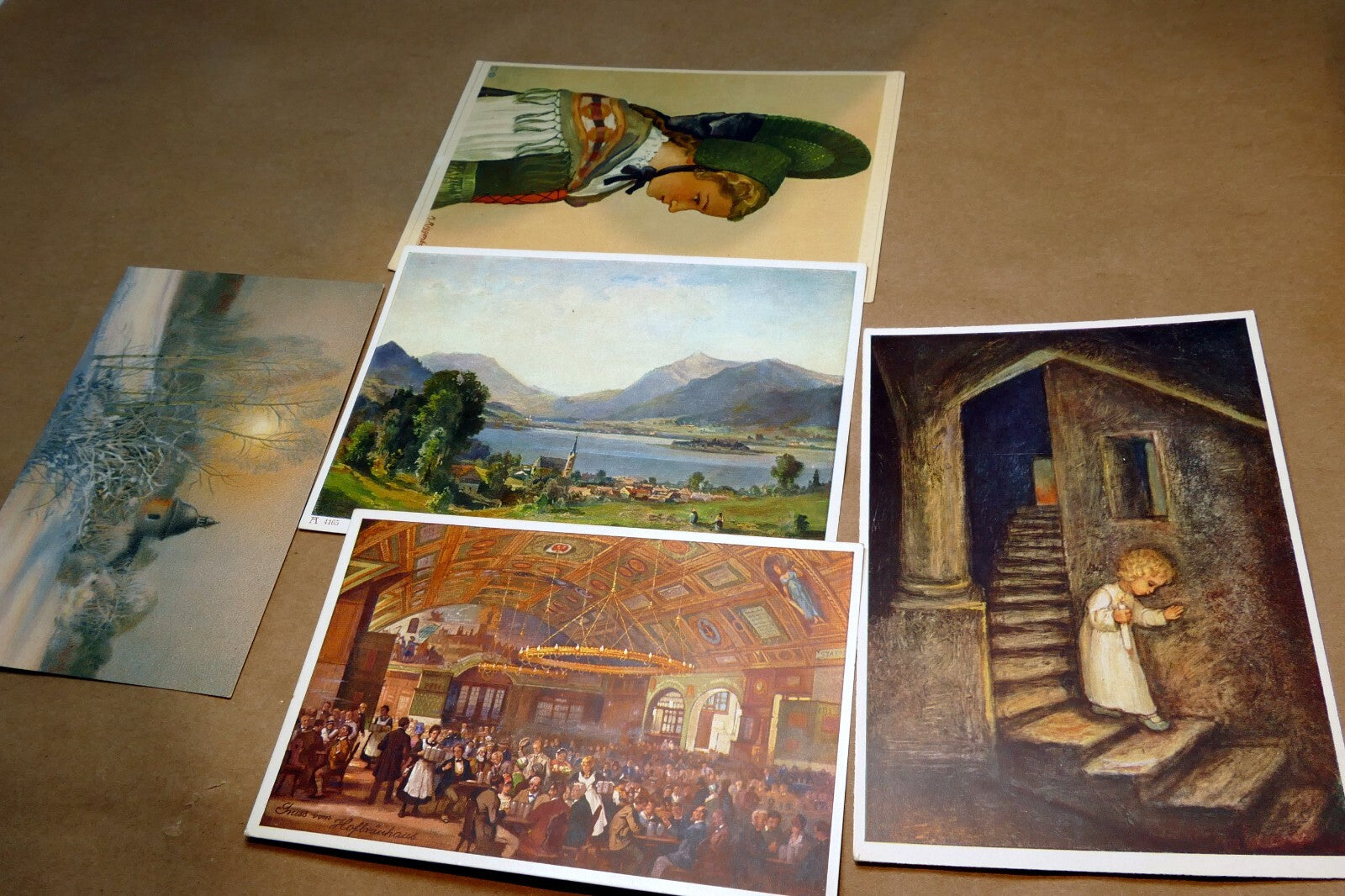 Germany austria unposted postcard lot pack of 5 people landscapes painted 1960's