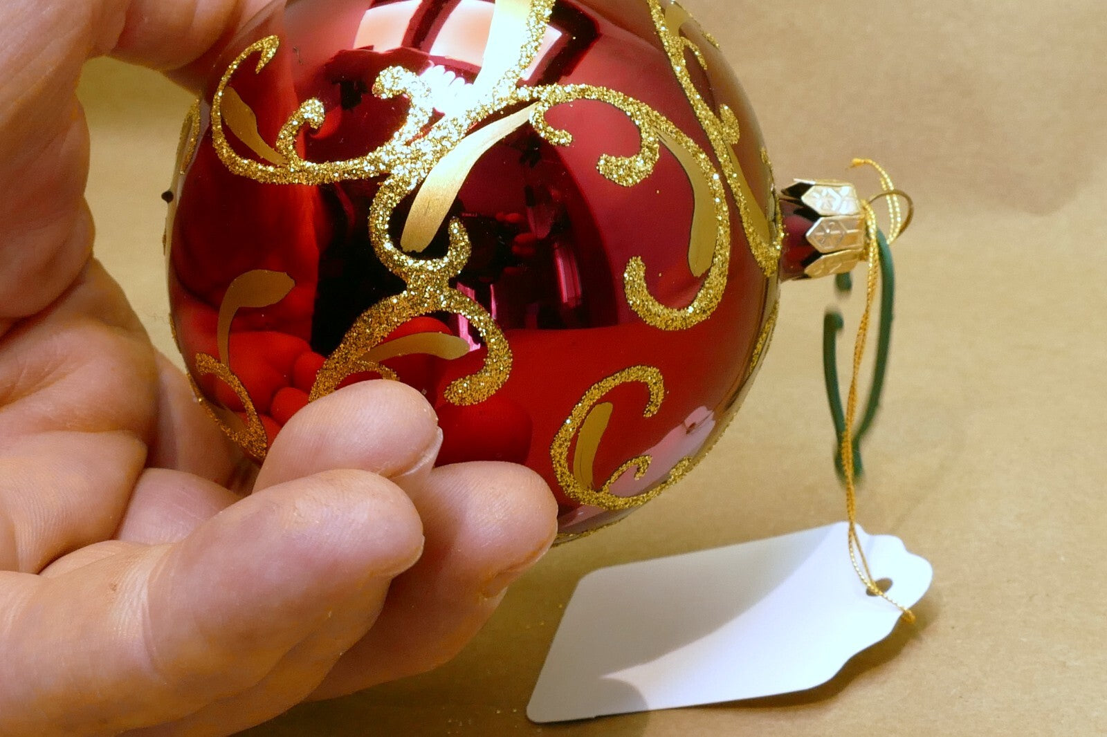 Mouth Blown Hand Painted RED Gold Glass Laved Christmas Ornament Romania
