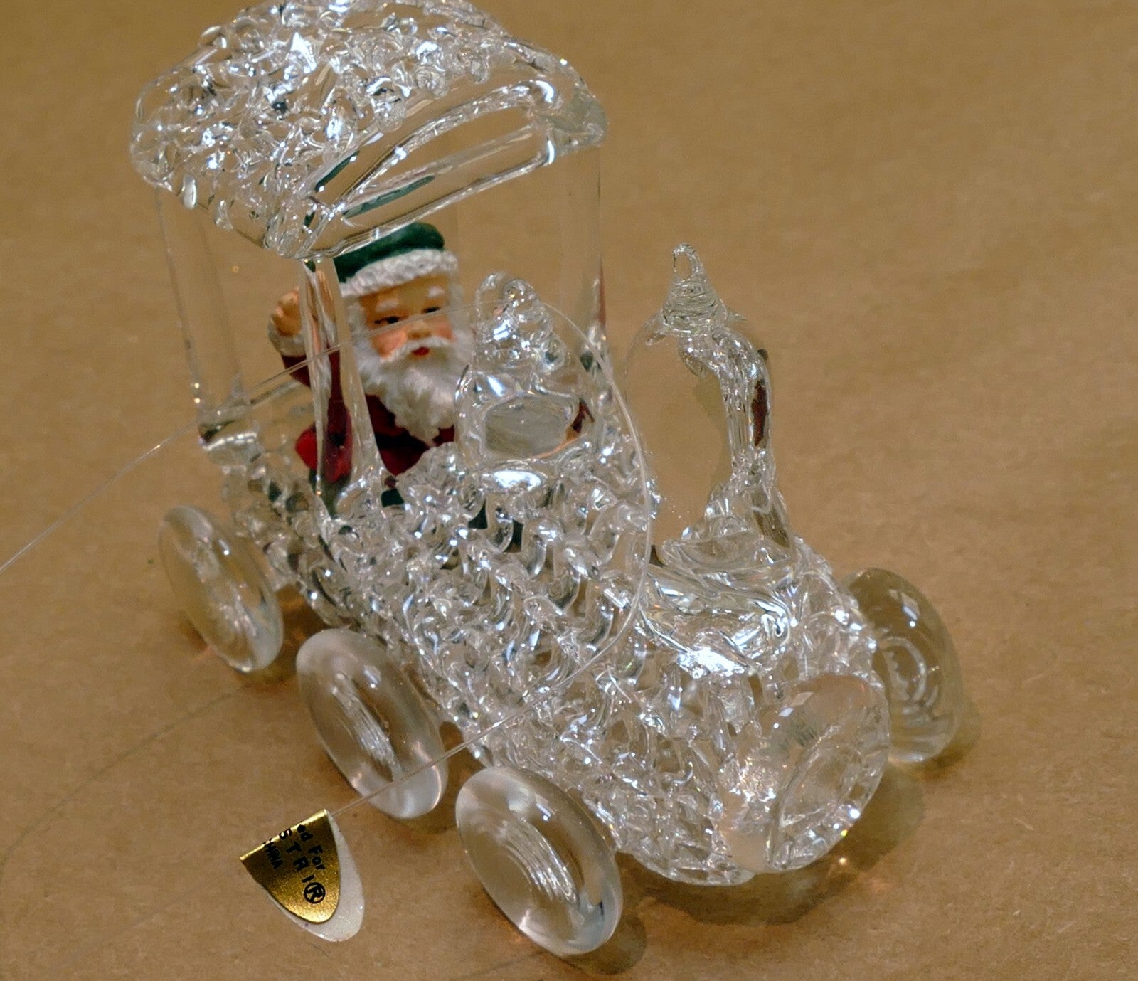 Spun glass crystal christmas ornament santa claus driving engine train