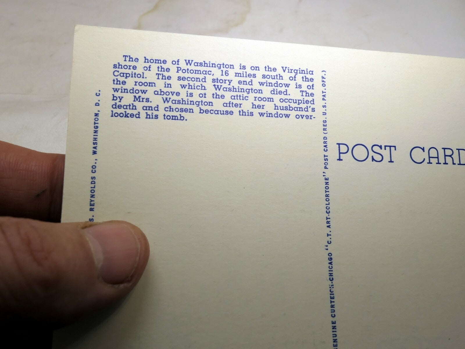 Post Card Washington's Mansion Mt. Vernon VA 134 unposted 1940's Linen house