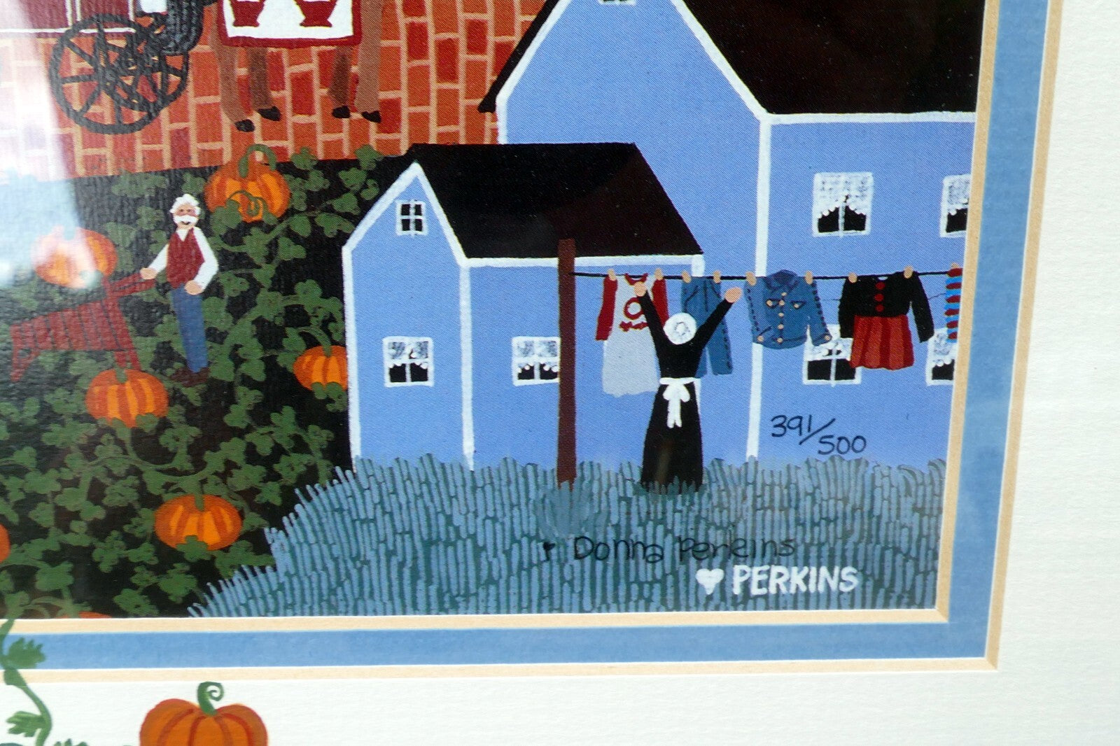 Pumpkin's Cove Folk Art 7X9" Print by Donna Perkins Signed Certified 391/500
