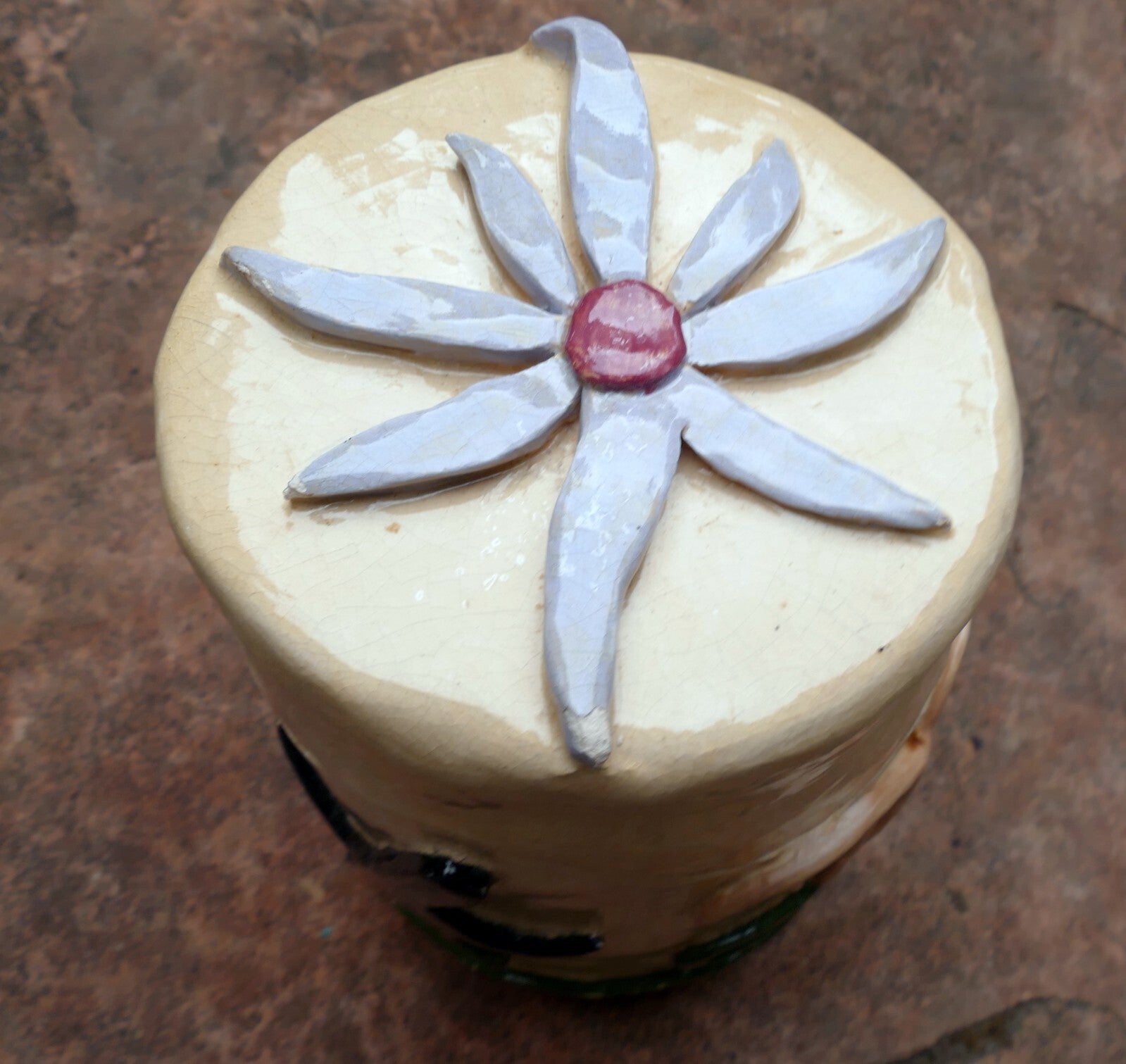 Angela Kung Clay Signed Vase with lid container earbs healing
