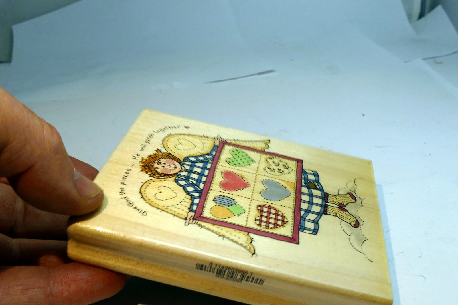 Rubber Stamp L25094  Heart Patches Angel Religious Love 3X4"