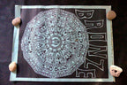 "BRONZE" Aztec Calendar Poster 19X25" art  by Lopez, San Francisco Play LA RAZA