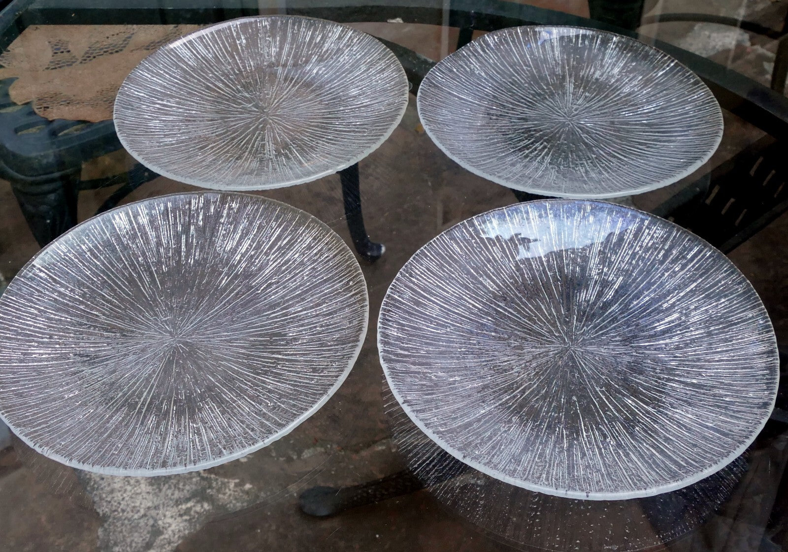 Sasaki japan rain textured clear glass 7" round plate salad set of 4