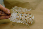 Spun Glass Crystal Christmas Ornament  gold green red hanging 6" tall Angel