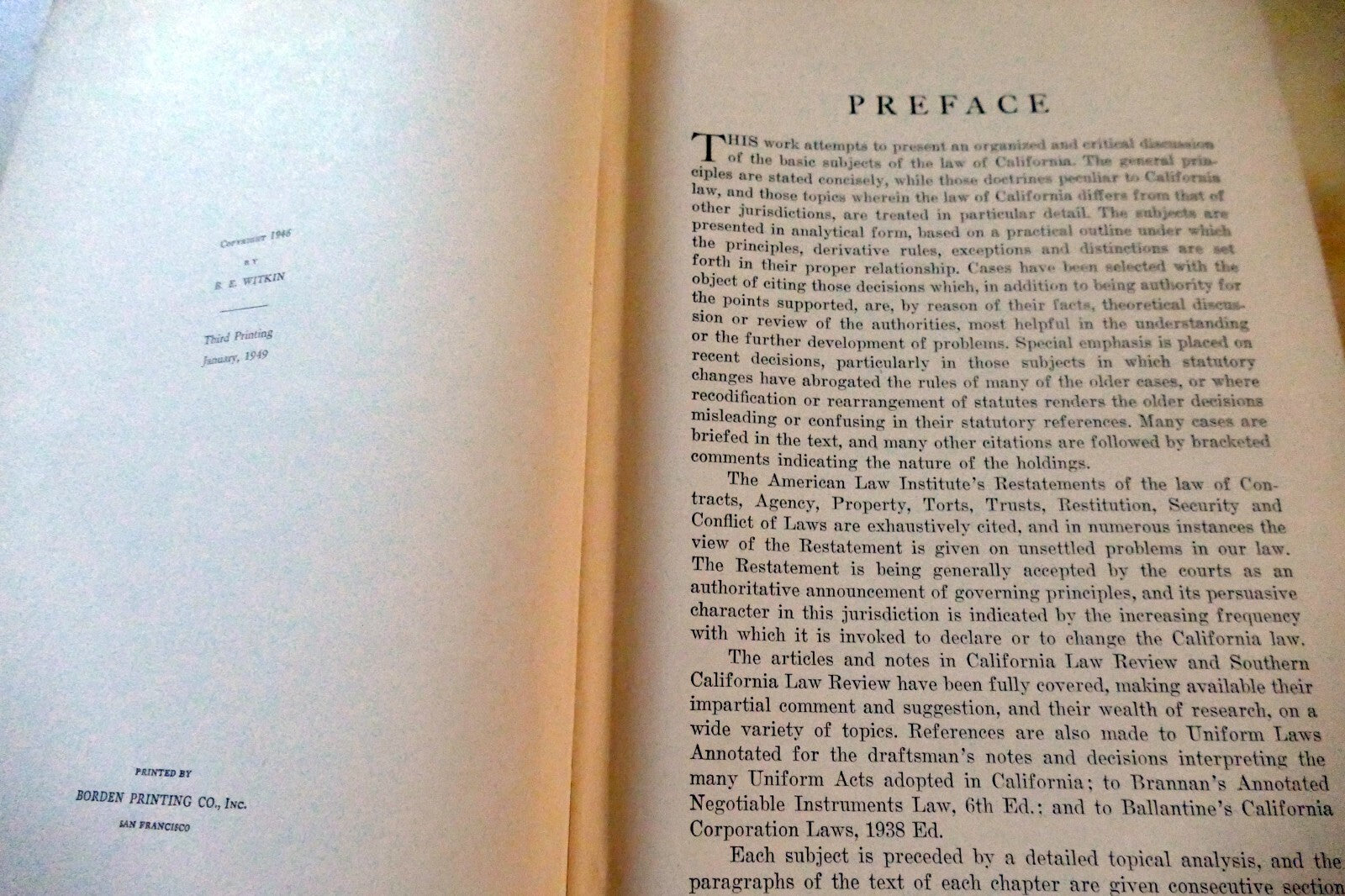 Summary of California Law 1946 Witkin Sixth Edition VOLUME 1