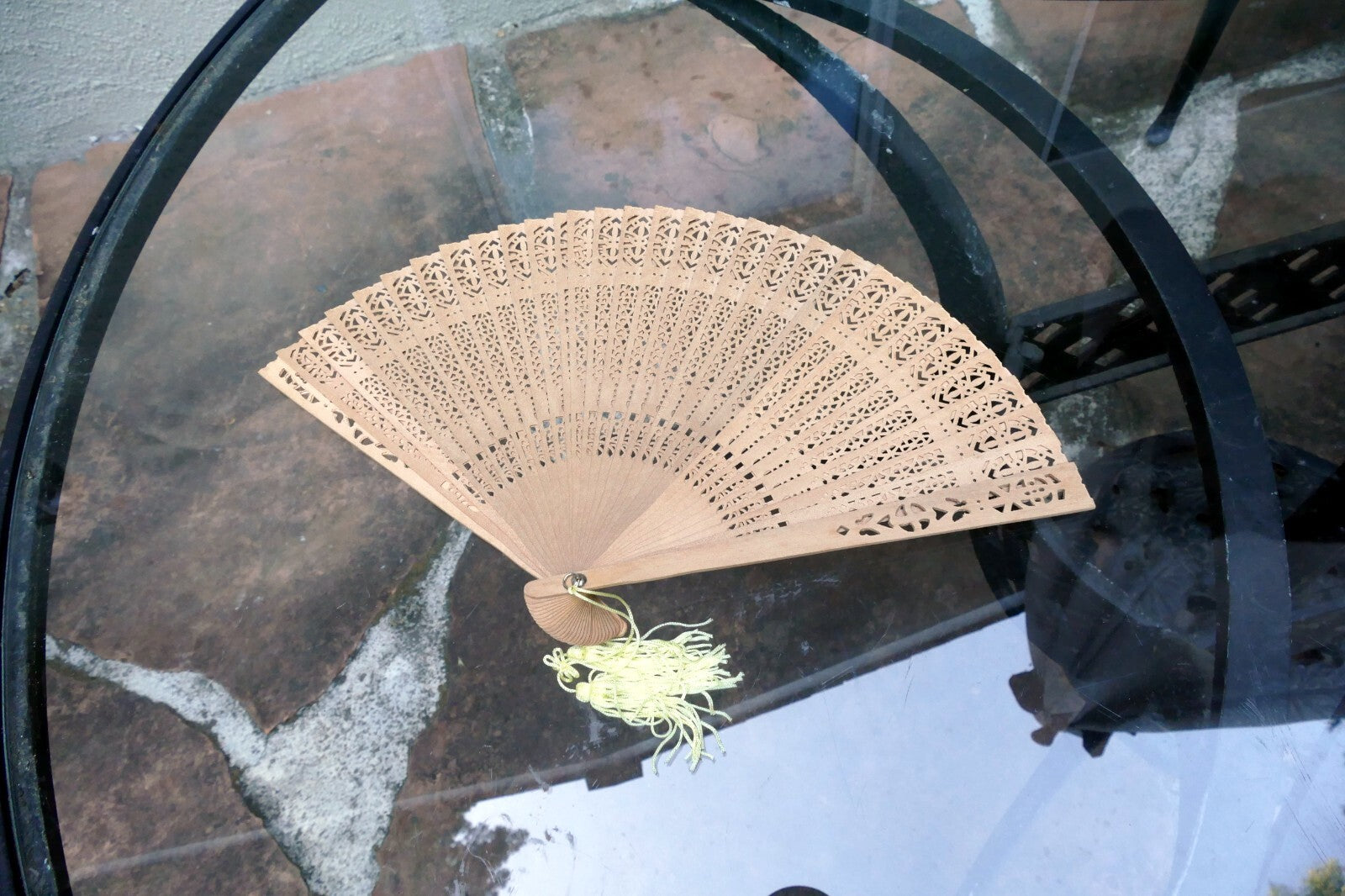 Japanese Hand FOLDING FAN, Bamboo Ornate hand carved wood