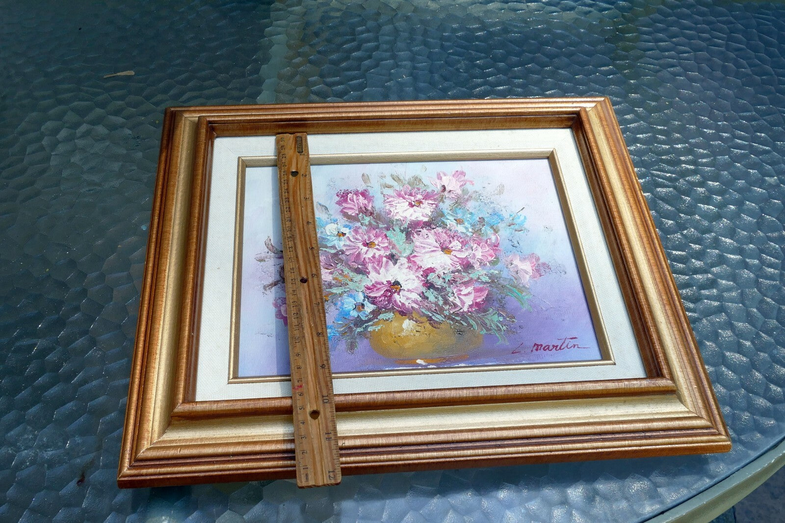 Painting Oil On Canvas L Lupe Martin Pink flowers heavy texture original 8X10"