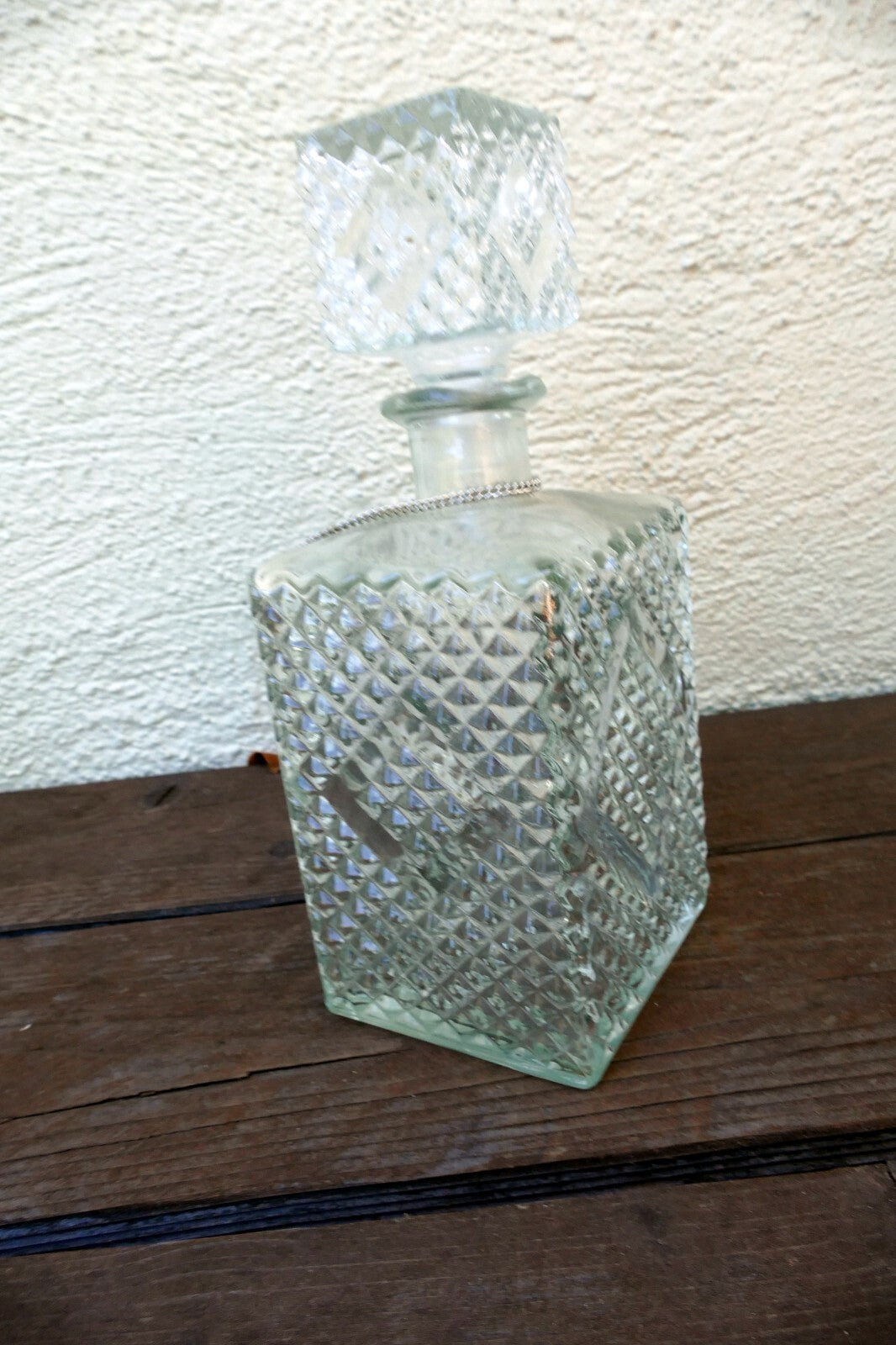 1 Litter Glass Decanter With Stopper 10" tall "Bourbon" square