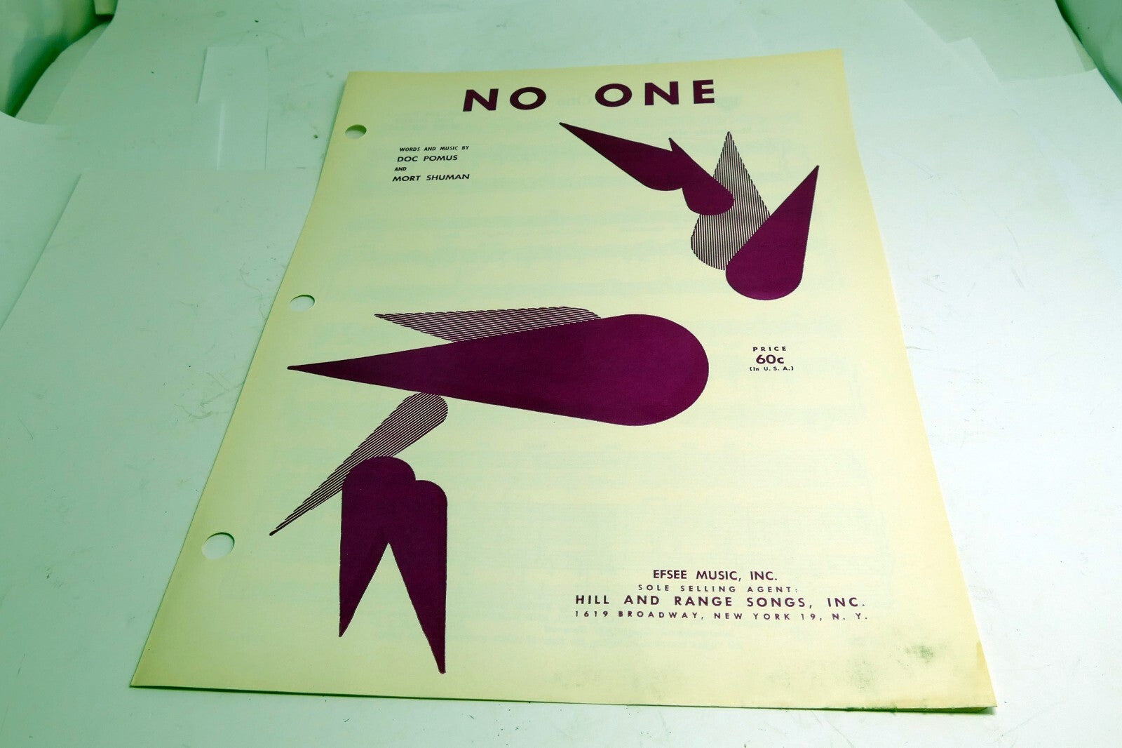 No One Doc Pomus Mort Shuman 1961 Sheet Music Ray Charles